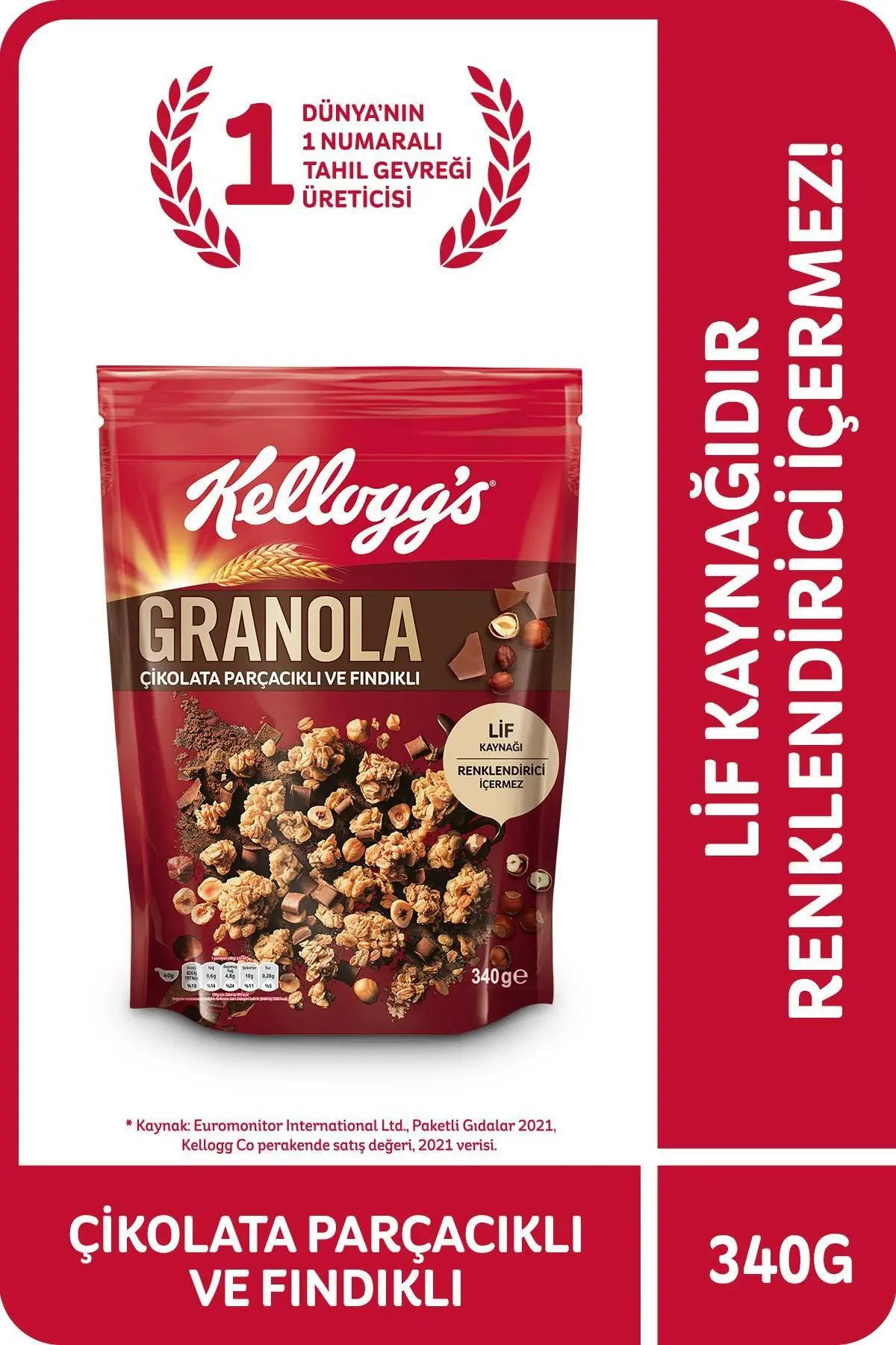 Kellogg's Çikolata Parçacıklı Ve Fındıklı Granola 340 Gr,%45 Yulaf,lif Kaynağı,kahvaltılık Gevrek