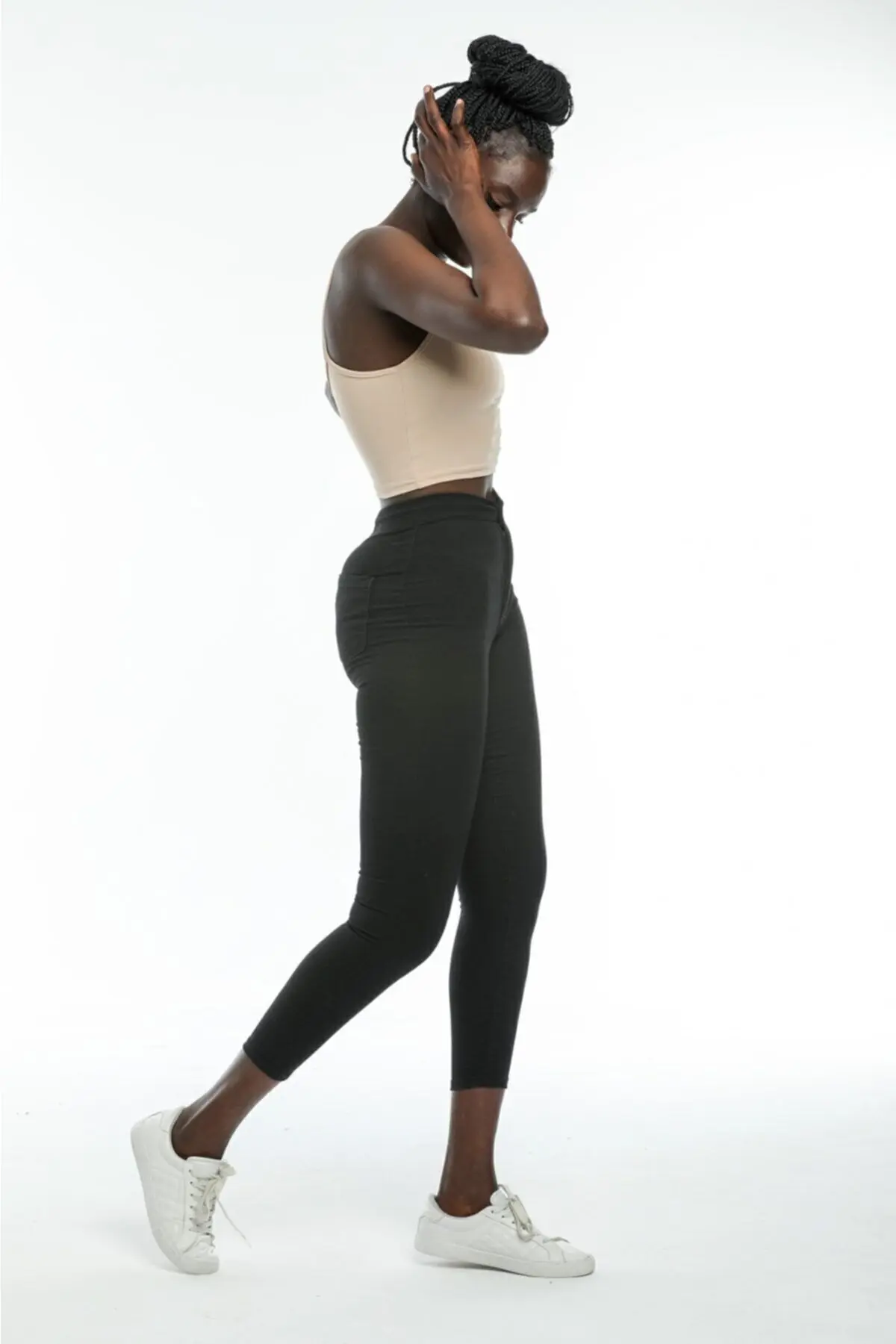 Kadın Bej Rengi Scuba Kumaş Ip Askılı Crop Top