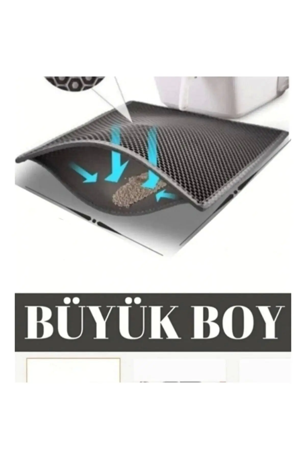 PetGross Büyük Boy Kedi Tuvaleti Önü Elekli Kedi Kumu Paspası Gri