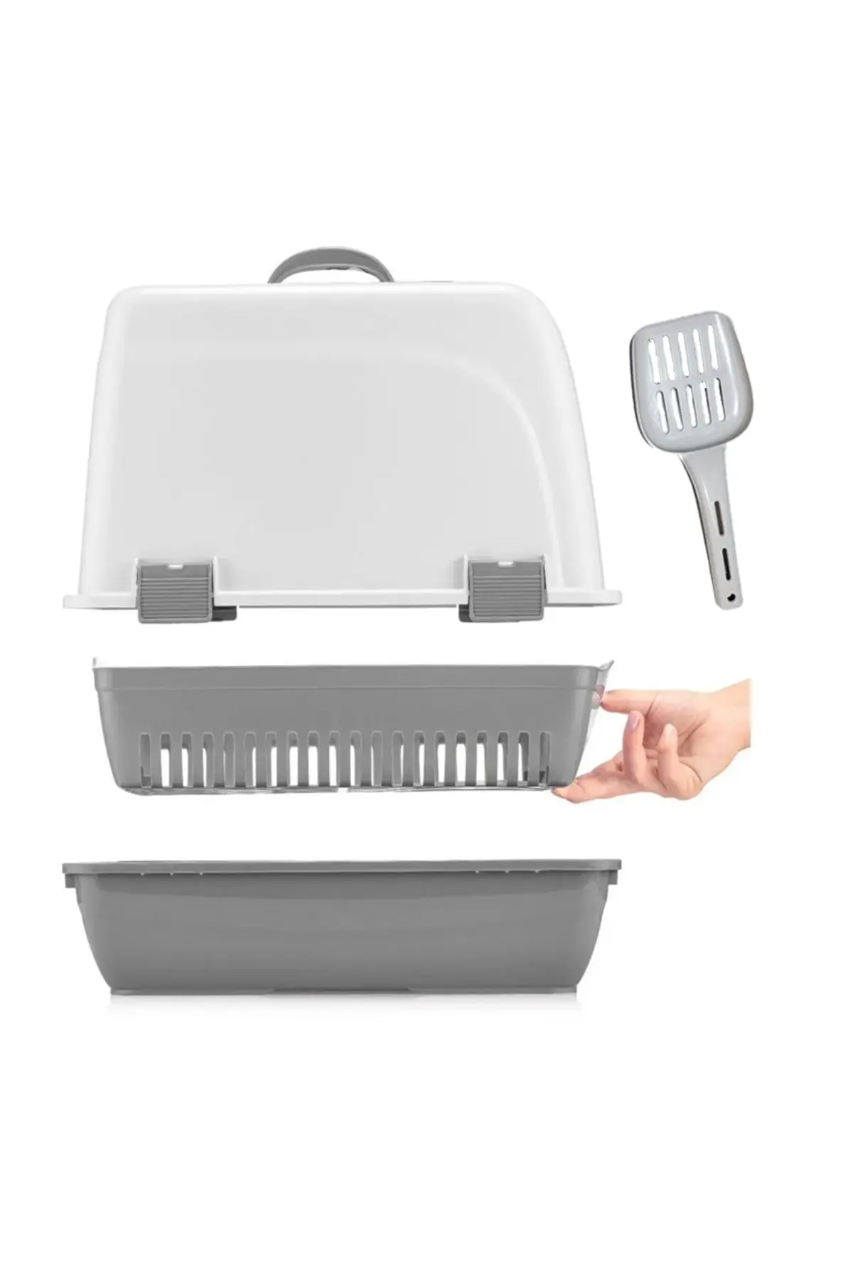 Petozi Elekli Kapalı Kedi Tuvaleti Xl Boy 40x37,5x50 Cm ( Kürek Hediyeli)