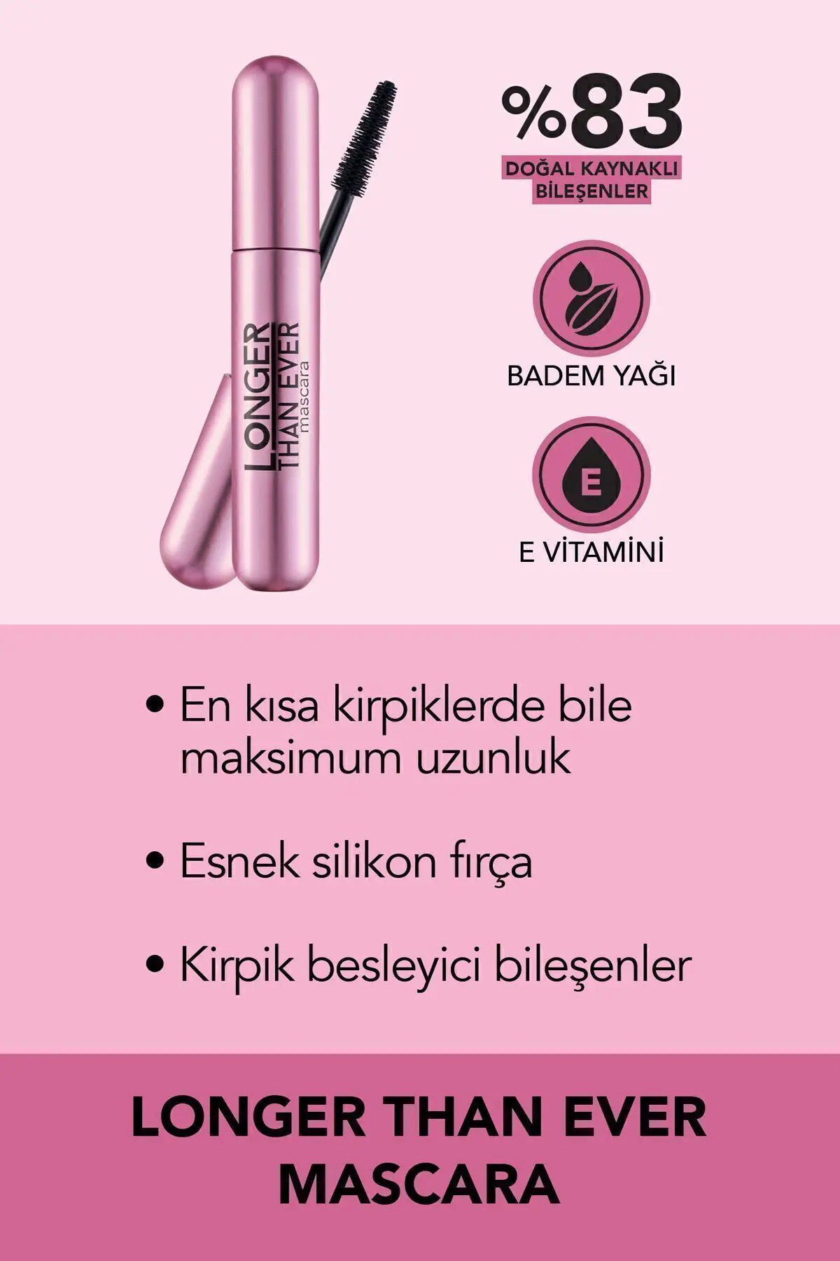 Doğal Formüllü Kirpik Uzatıcı Maskara (Siyah) - Longer Than Ever Mascara - 001 Black - 8682536067119