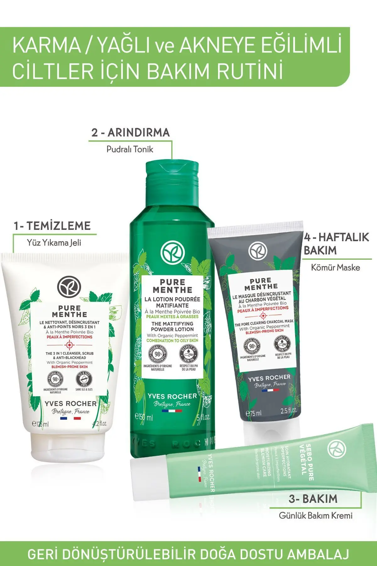 Karma, Yağlı Ve Akneye Eğilimli Ciltler Için Pure Menthe Kömür Maske-75 ml