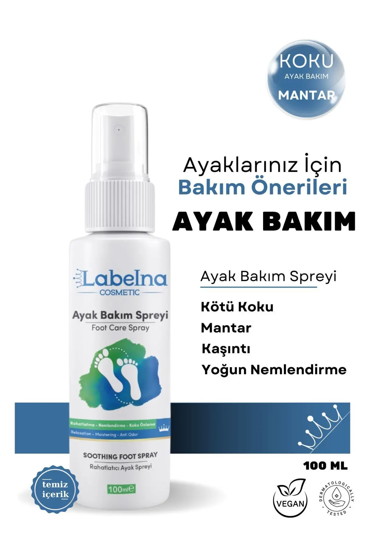 Labelna Cosmetic Ayak Koku Önleyici,Kaşıntı Giderici ve Nemlendirici Bakım Spreyi ( onarıcı,yatıştırıcı) 100 ML