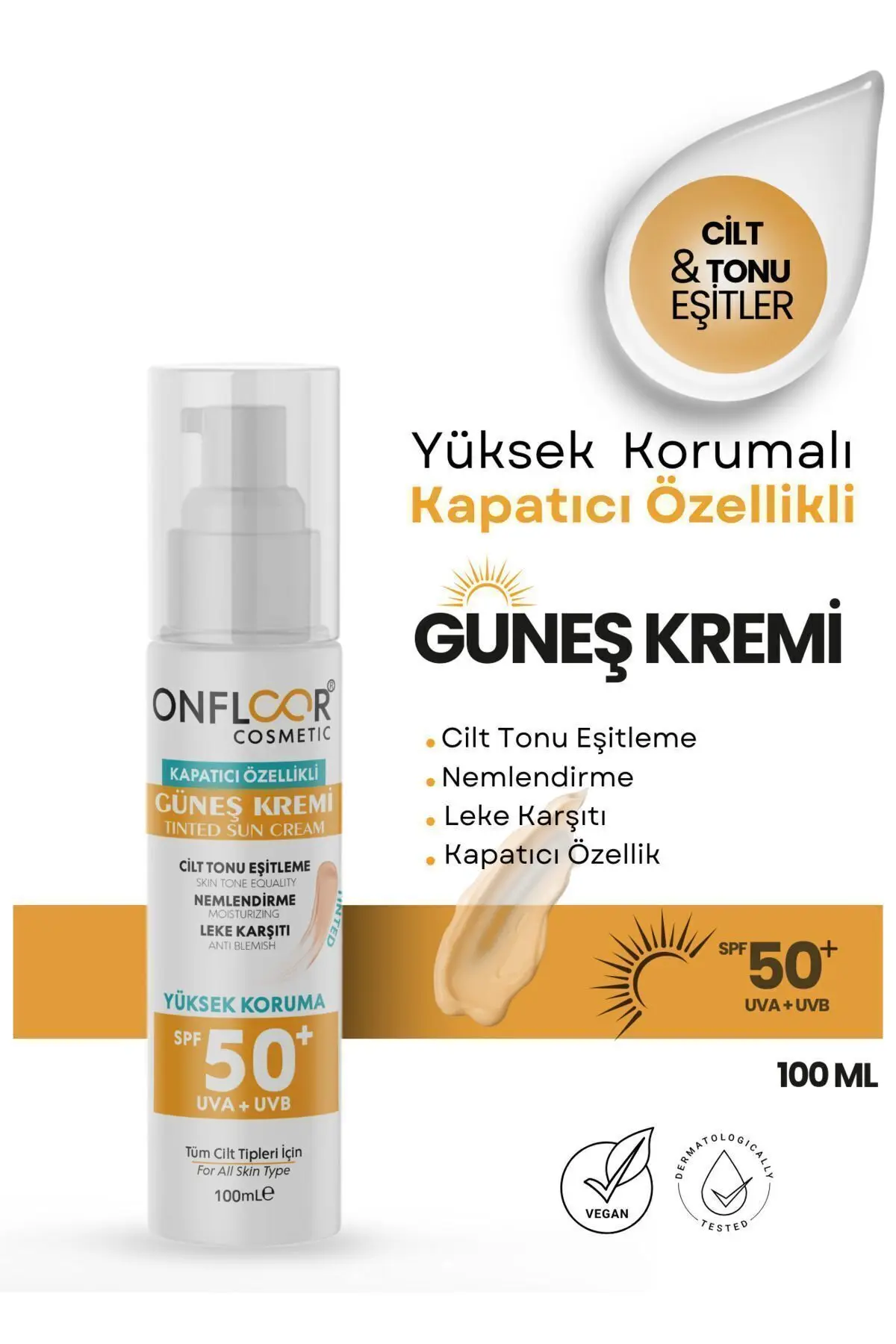 ONFLOOR COSMETİC Güneş Kremi Tinted (kapatıcı) Özellikli 50 Spf