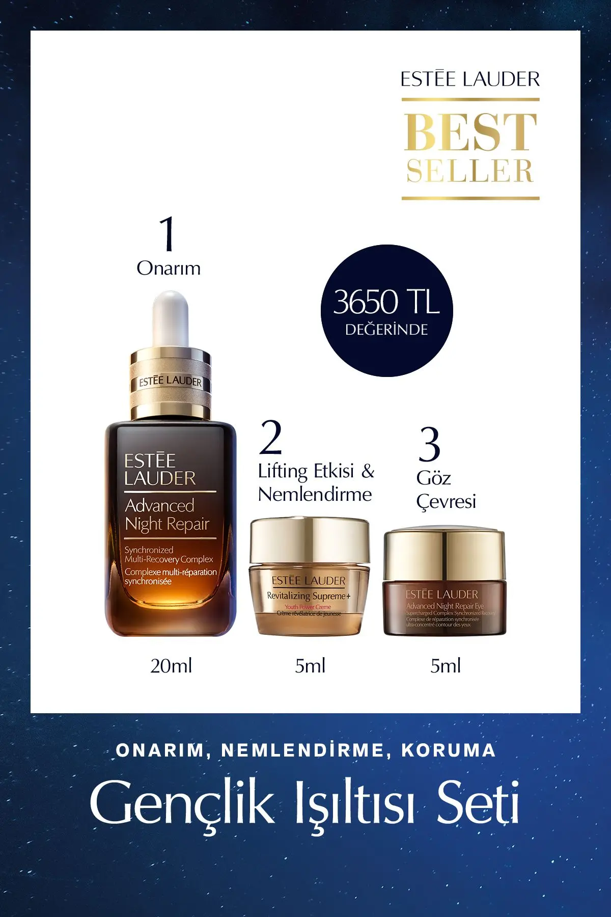 Estee Lauder Cilt Bakım Seti - Advanced Night Repair Serum 20ml Göz Kremi 5ml Revitalizing Supreme Krem 5ml