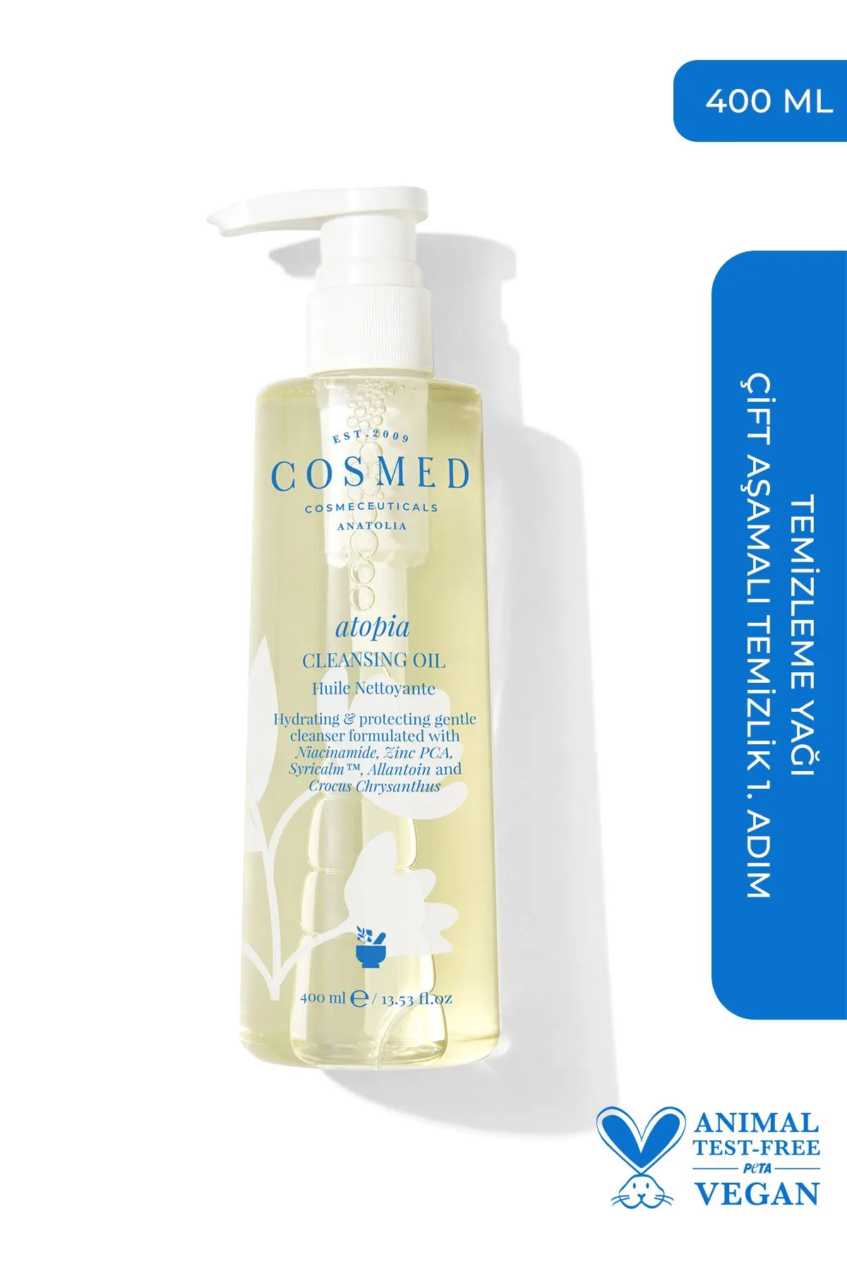 COSMED Atopia Cleansing Oil - Yüz Ve Vücut Için Temizleme Yağı - Yağ Bazlı Temizleyici 400 ml