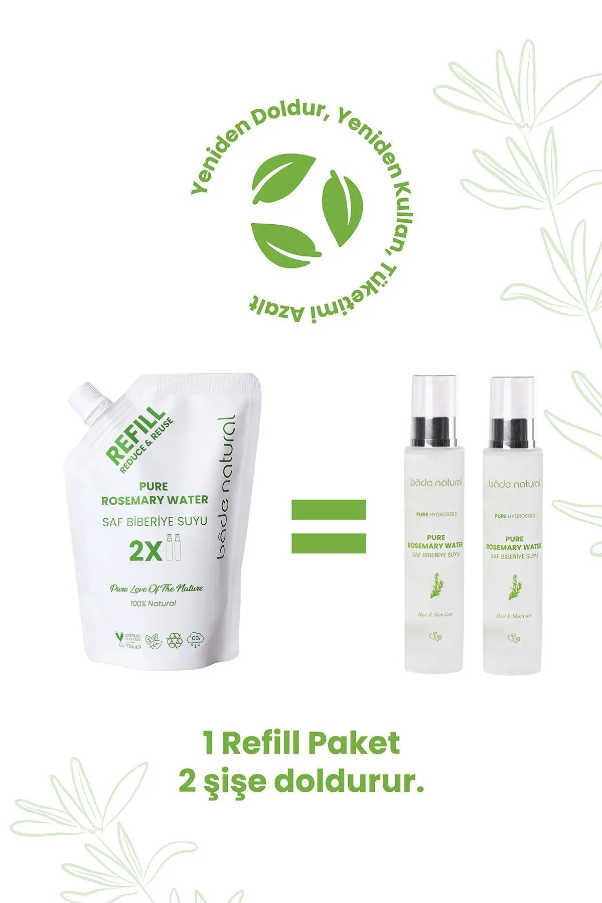 Biberiye Suyu Güçlendirici Saç Toniği Refill Paket 200 ml %100 Doğal Ve Saf