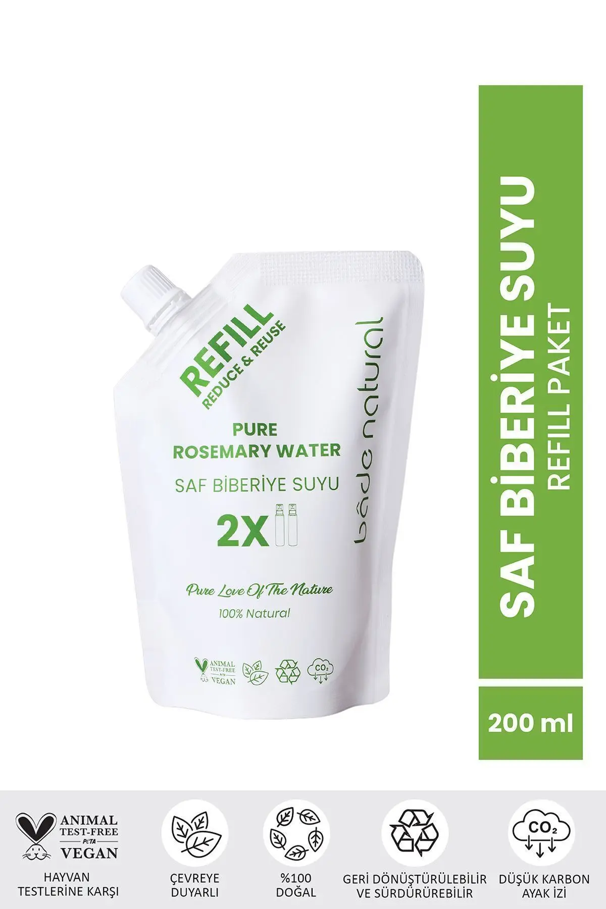 Bade Natural Biberiye Suyu Güçlendirici Saç Toniği Refill Paket 200 ml %100 Doğal Ve Saf