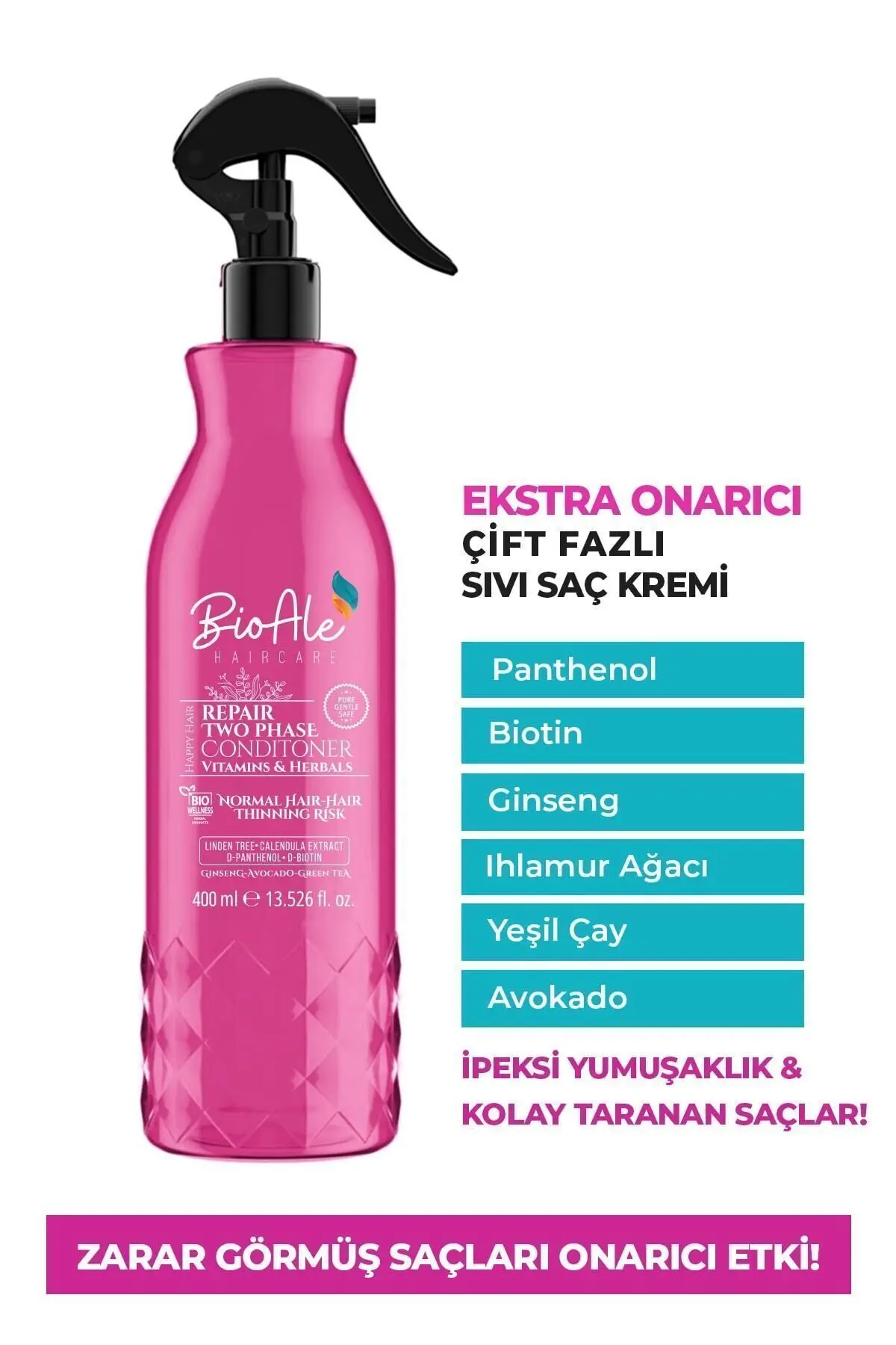 BioAle Haircare Onarıcı Fön Suyu Panthenol Biotin Ginseng Ihlamur Ağacı Yeşil Çay 400 ml