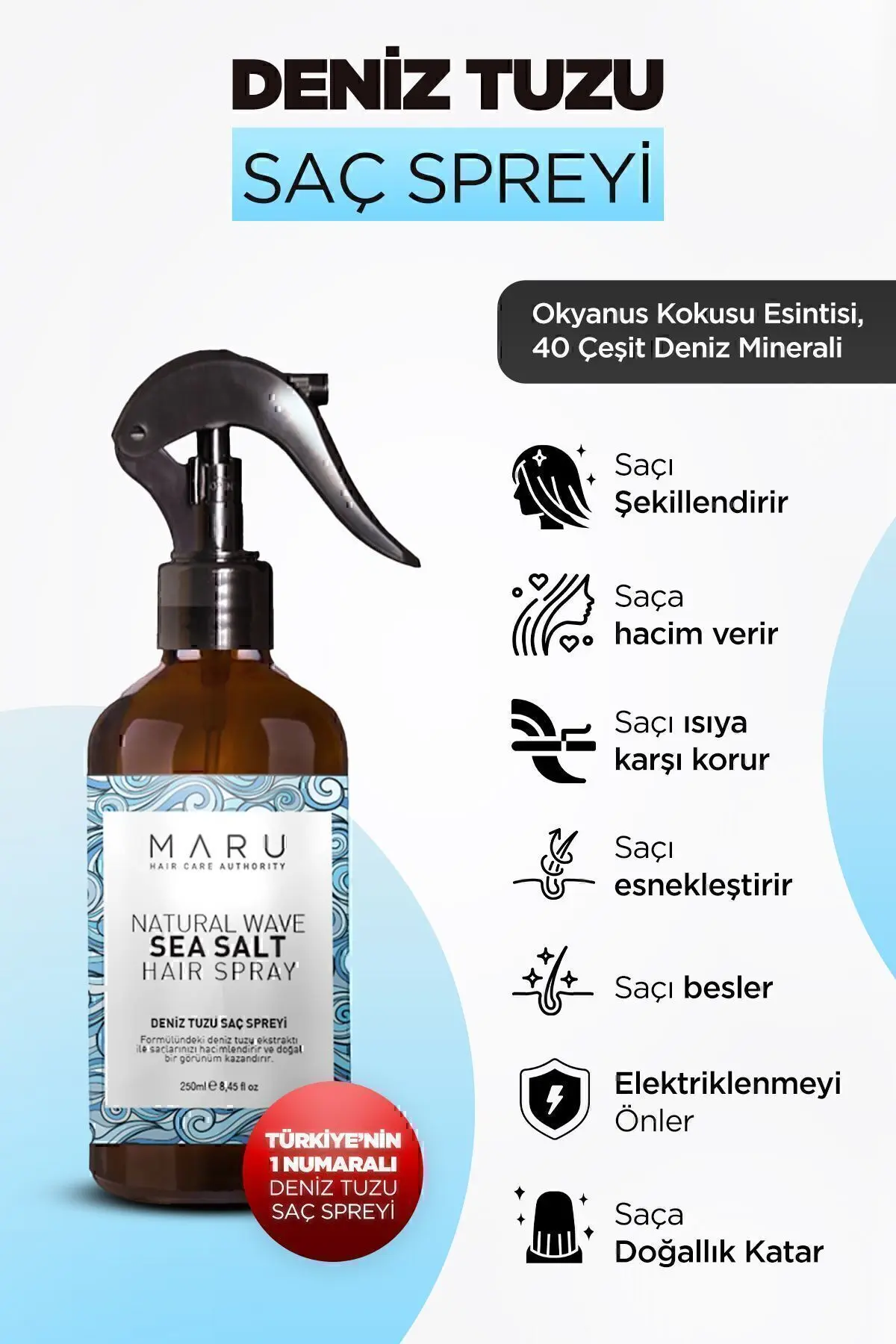MARU Hacim Ve Dolgunluk Veren Deniz Tuzu Saç Spreyi 250 ml 8699211802453