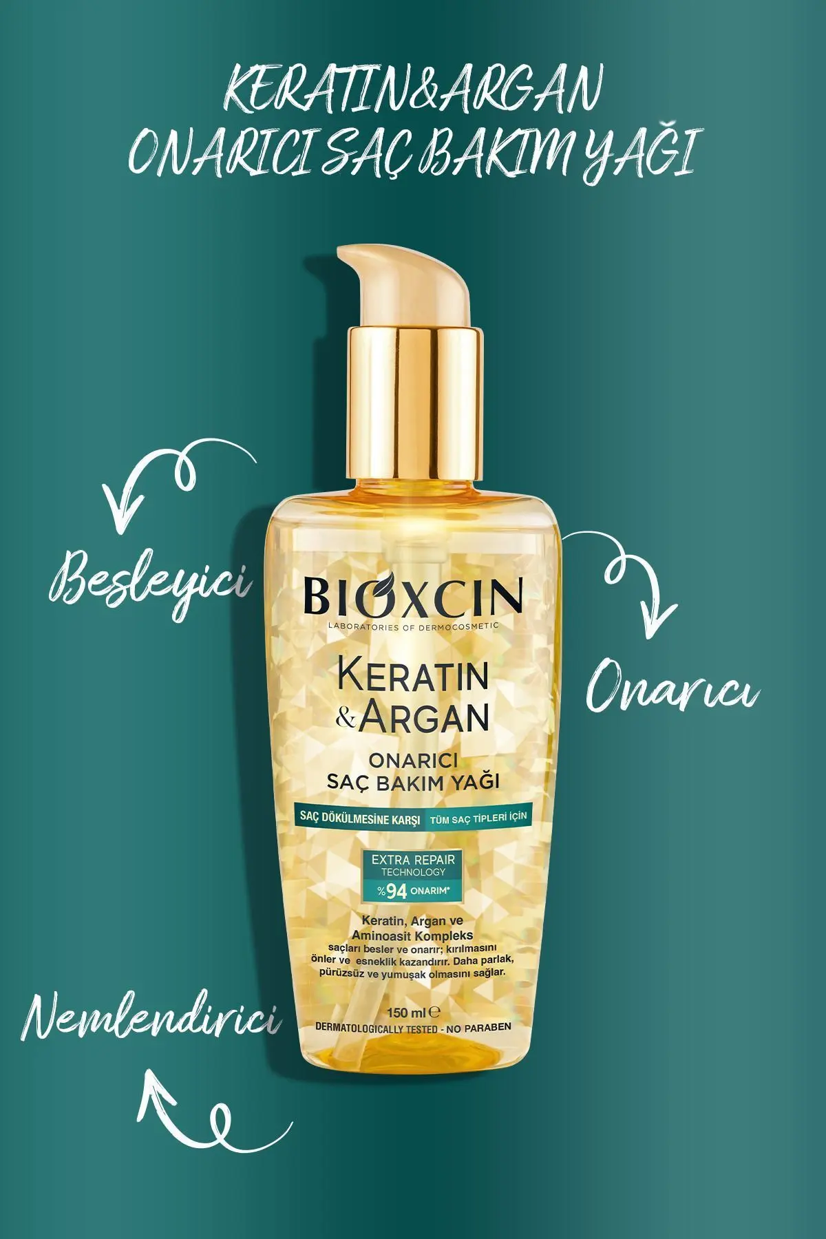 Keratin Argan Onarıcı Saç Bakım Yağı 150 ml