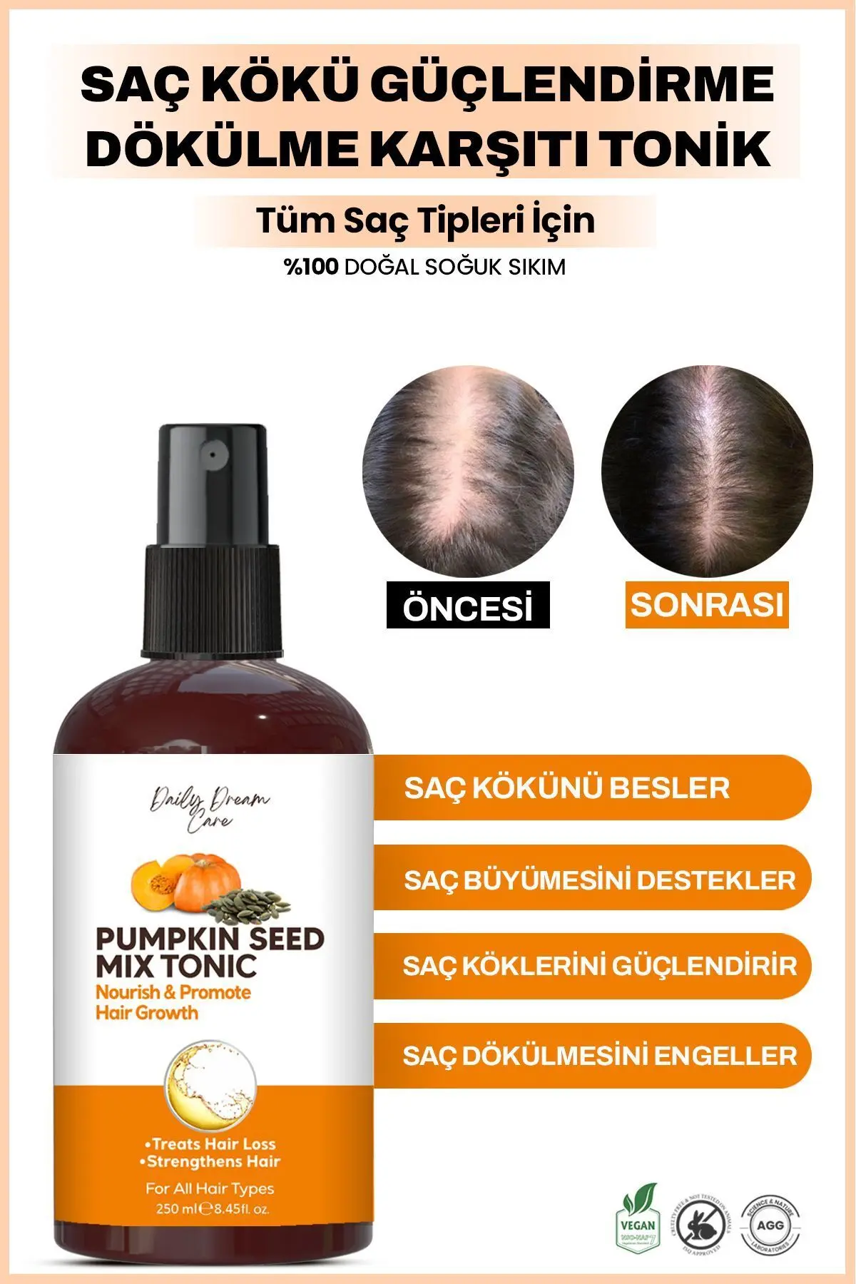 True Bee Daily Dream Series | Yoğun Güçlendirme Ve Onarım Etkili Pumpkin Saç Toniği 250 ml