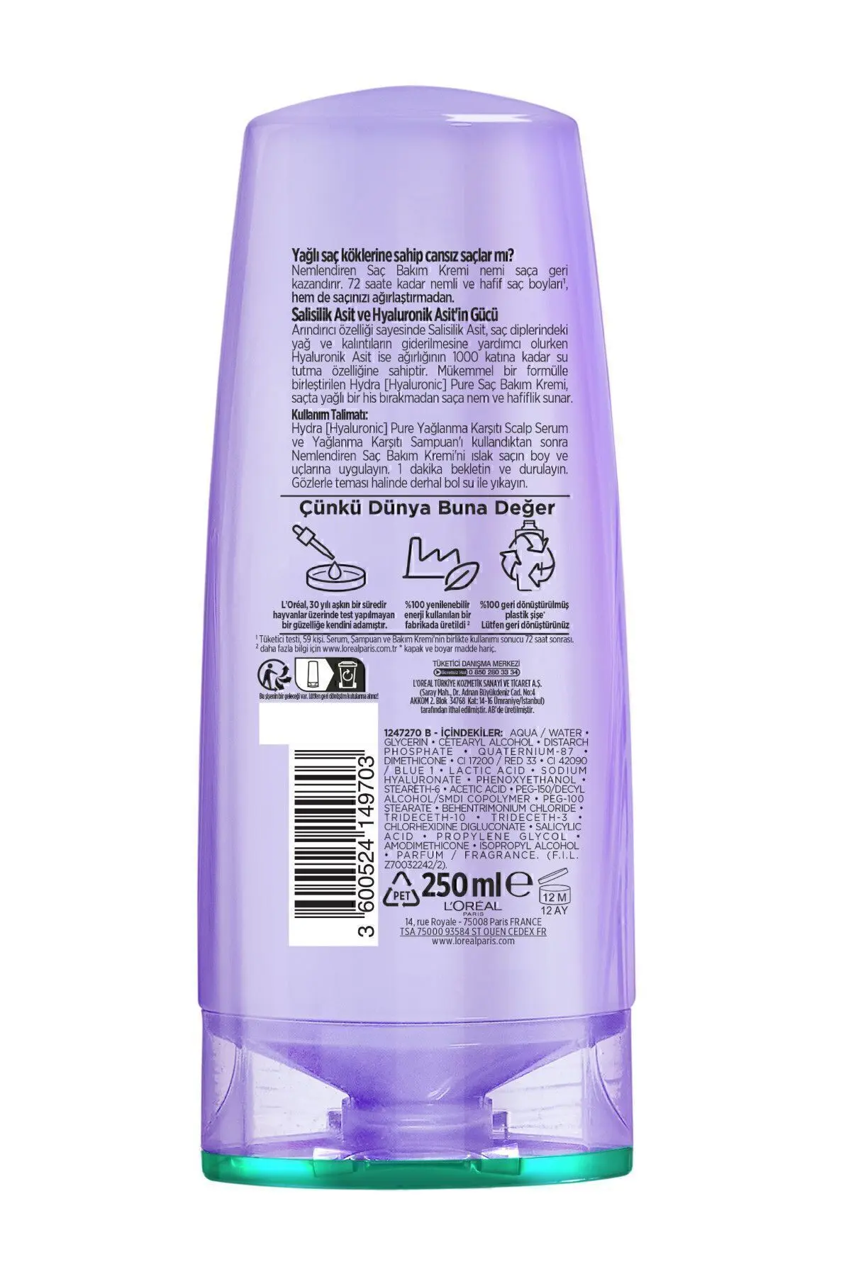 Hydra [hyaluronic] Pure Salisilik Asit Içeren Yağlanma Karşıtı Nemlendirici Saç Kremi 250ml