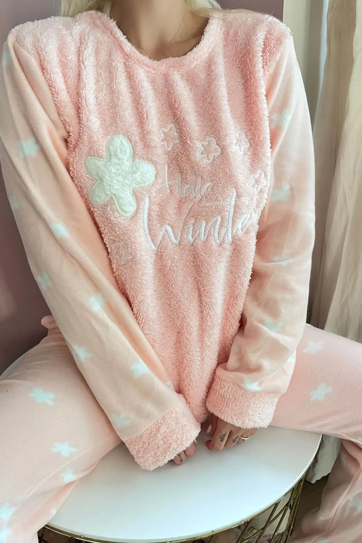 Somon Hello Winter Desenli Kadın Peluş Pijama Takımı