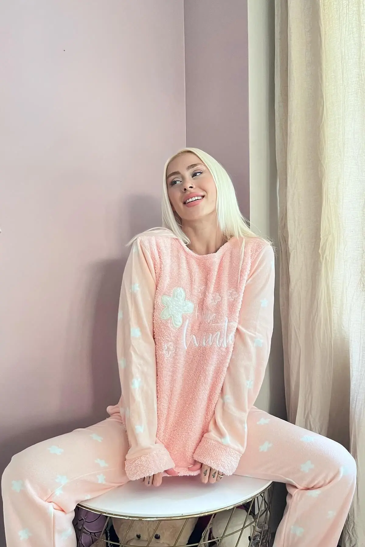 Somon Hello Winter Desenli Kadın Peluş Pijama Takımı