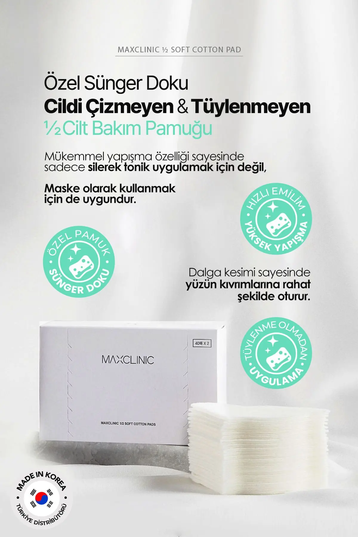 1/2 Cilt Bakım Pamuğu Cildi Çizmeyen Tüylenmeyen Özel Sünger Doku Soft Cotton Pads 80adet