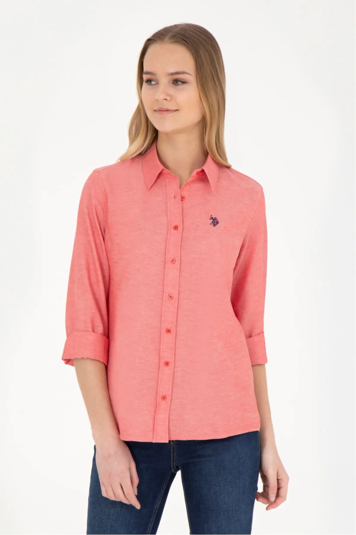 U.S. Polo Assn. Kadın Kırmızı Uzun Kollu Basic Gömlek 50288851-VR030