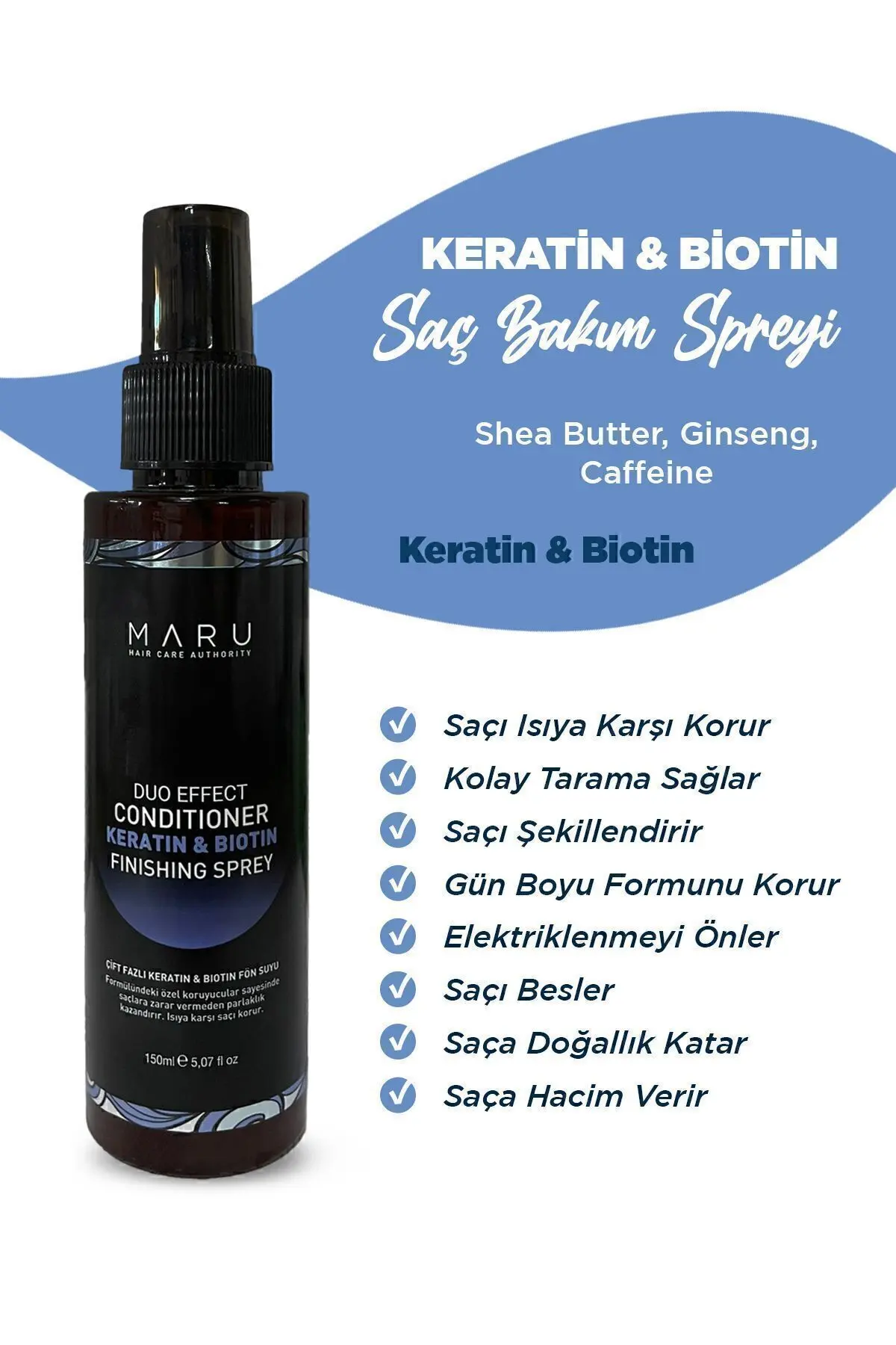 MARU Keratin &biotin Isı Koruyucu Kolay Tarama Ve Saç Şekillendirici Spreyi 150 ml 8699211721136
