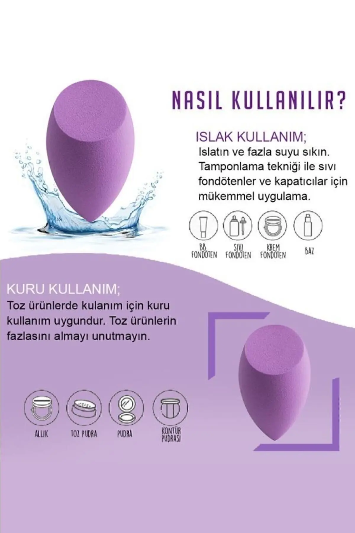 4'lü Standlı Makyaj Süngeri Seti Mor Renk