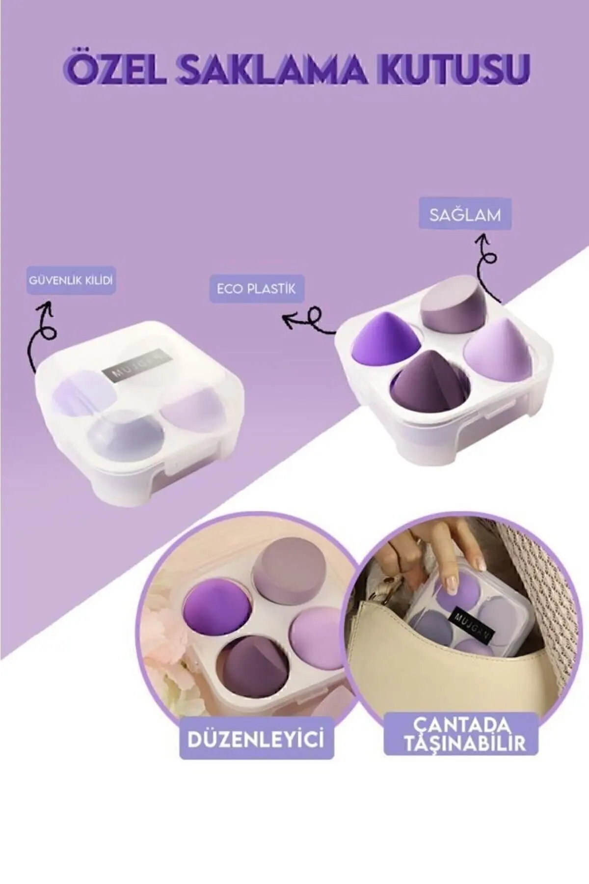 4'lü Standlı Makyaj Süngeri Seti Mor Renk