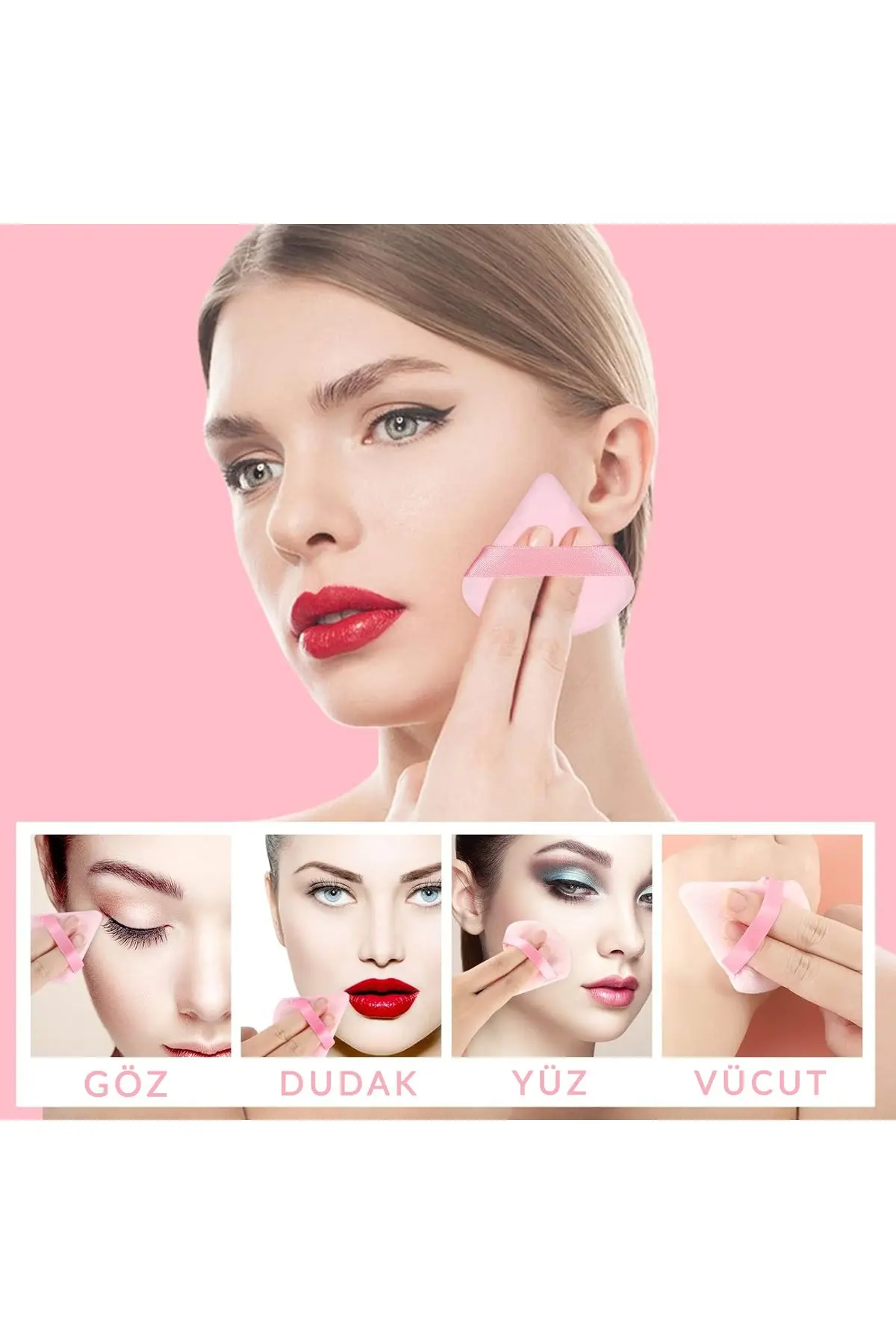 3'lü Tutmalı Kadife Makyaj Süngeri (Yıkanabilir) Pudra Fondöten BB Krem Uygulama