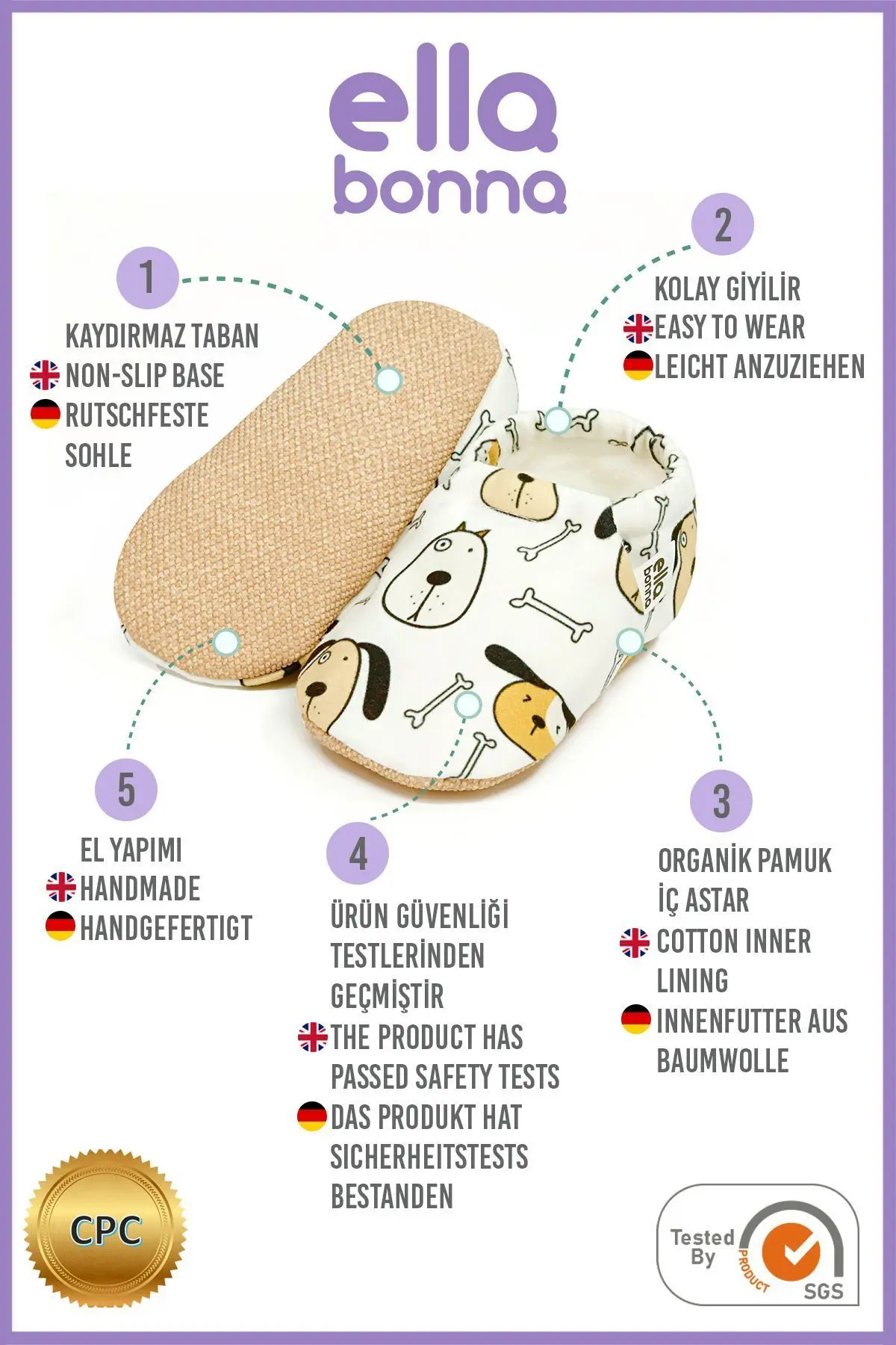 Kaydırmaz Taban Sevimli Köpek Bebek Patik, Ev Botu Terliği Kreş Ayakkabısı Panduf