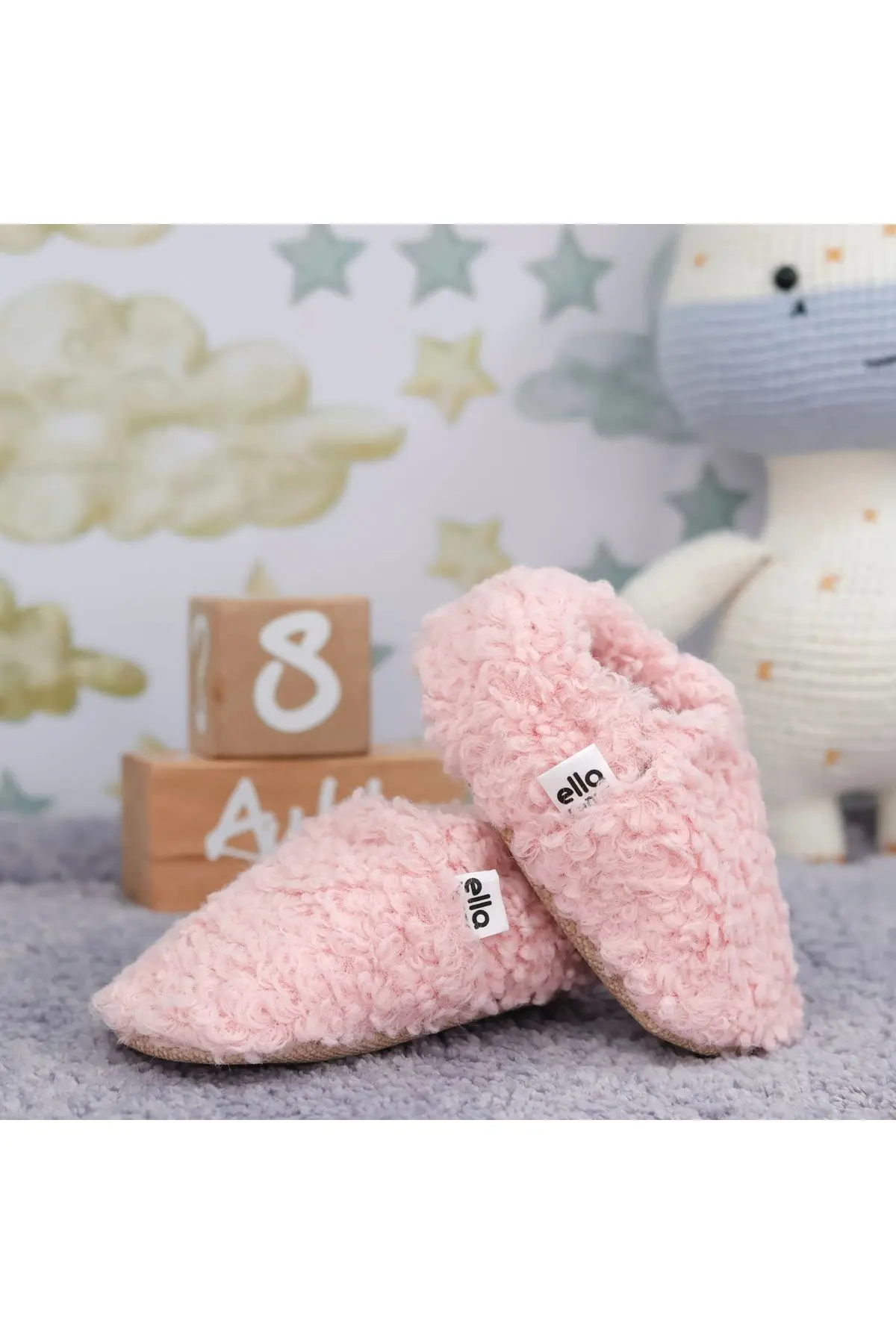 Teddy Bebek Pandufu Ev Patiği, Kaydırmaz Taban, Organik Pamuk Astar, Ev Kreş Ayakkabısı Pembe