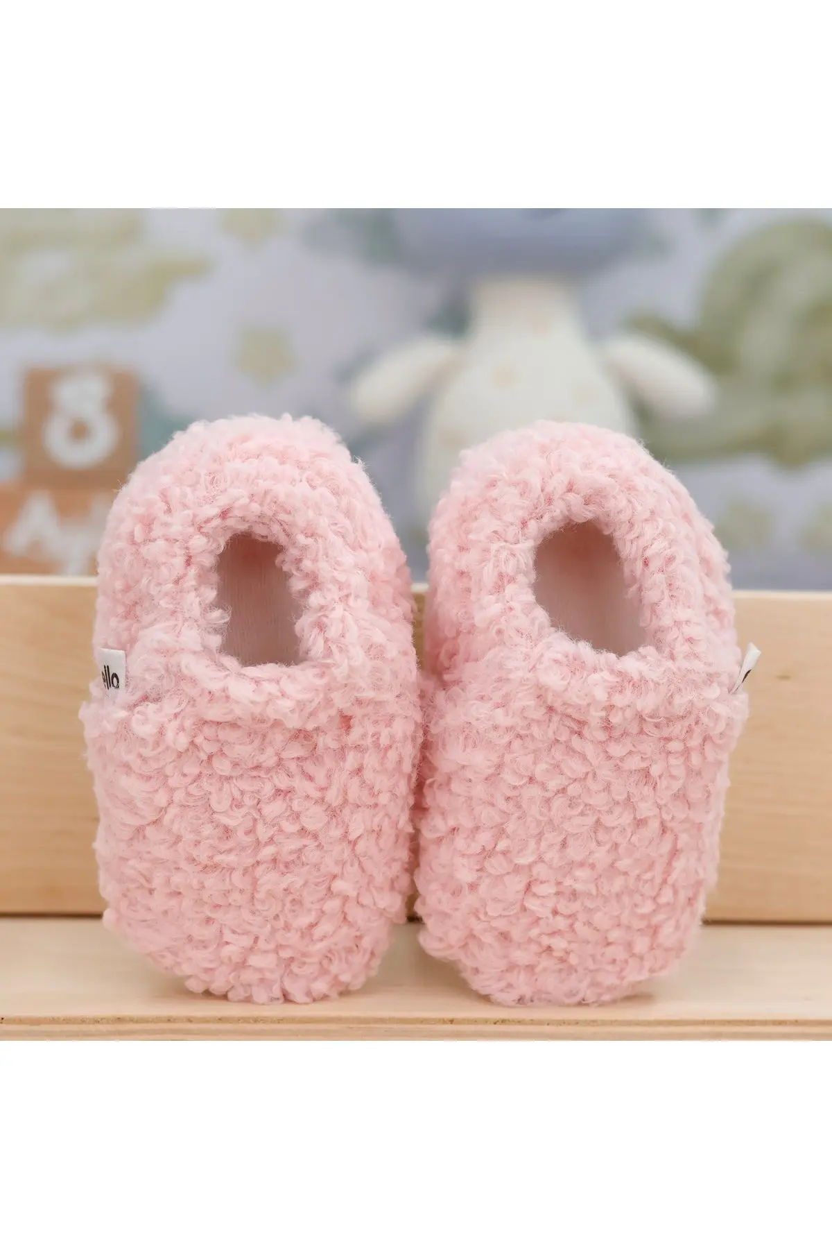 Teddy Bebek Pandufu Ev Patiği, Kaydırmaz Taban, Organik Pamuk Astar, Ev Kreş Ayakkabısı Pembe
