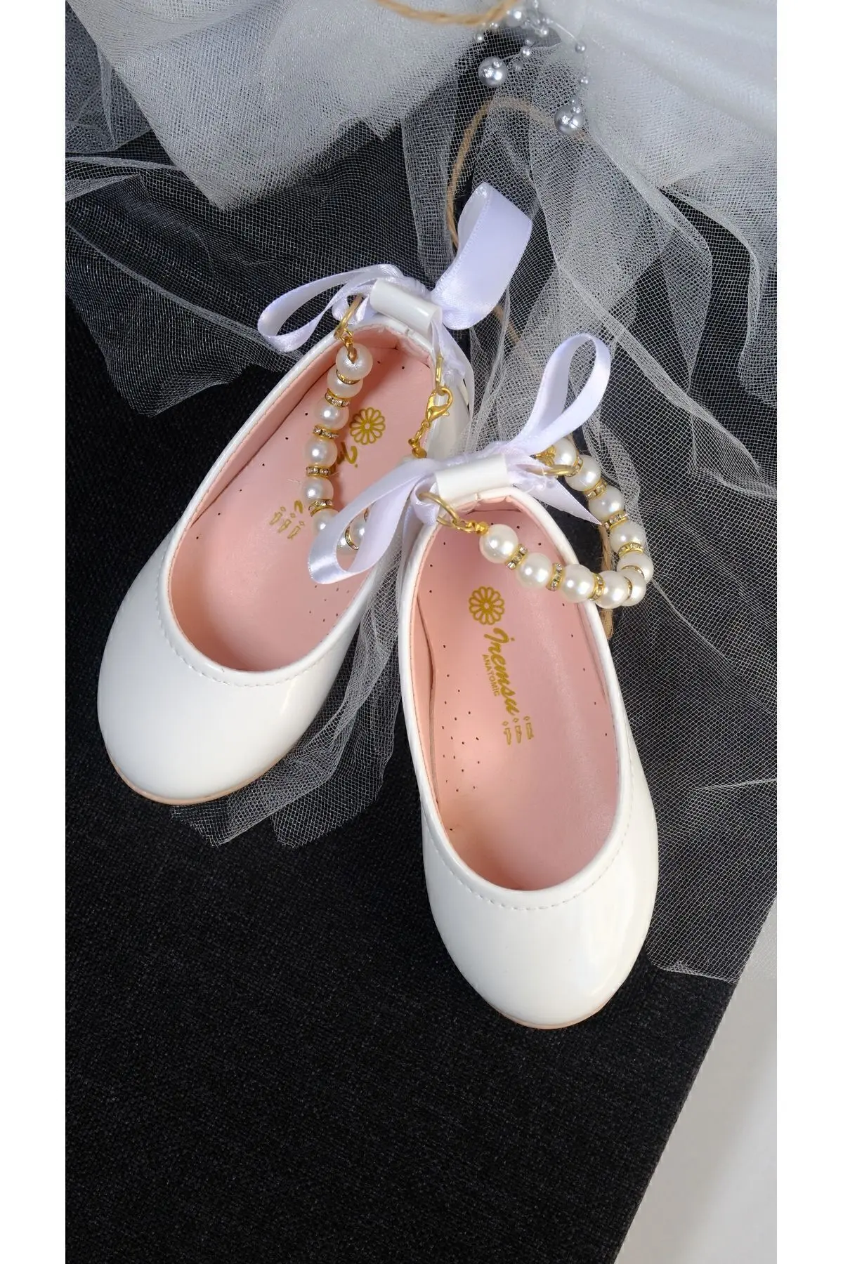 Pabrik Kız Çocuk Parlak Beyaz Bileği İncili Babet