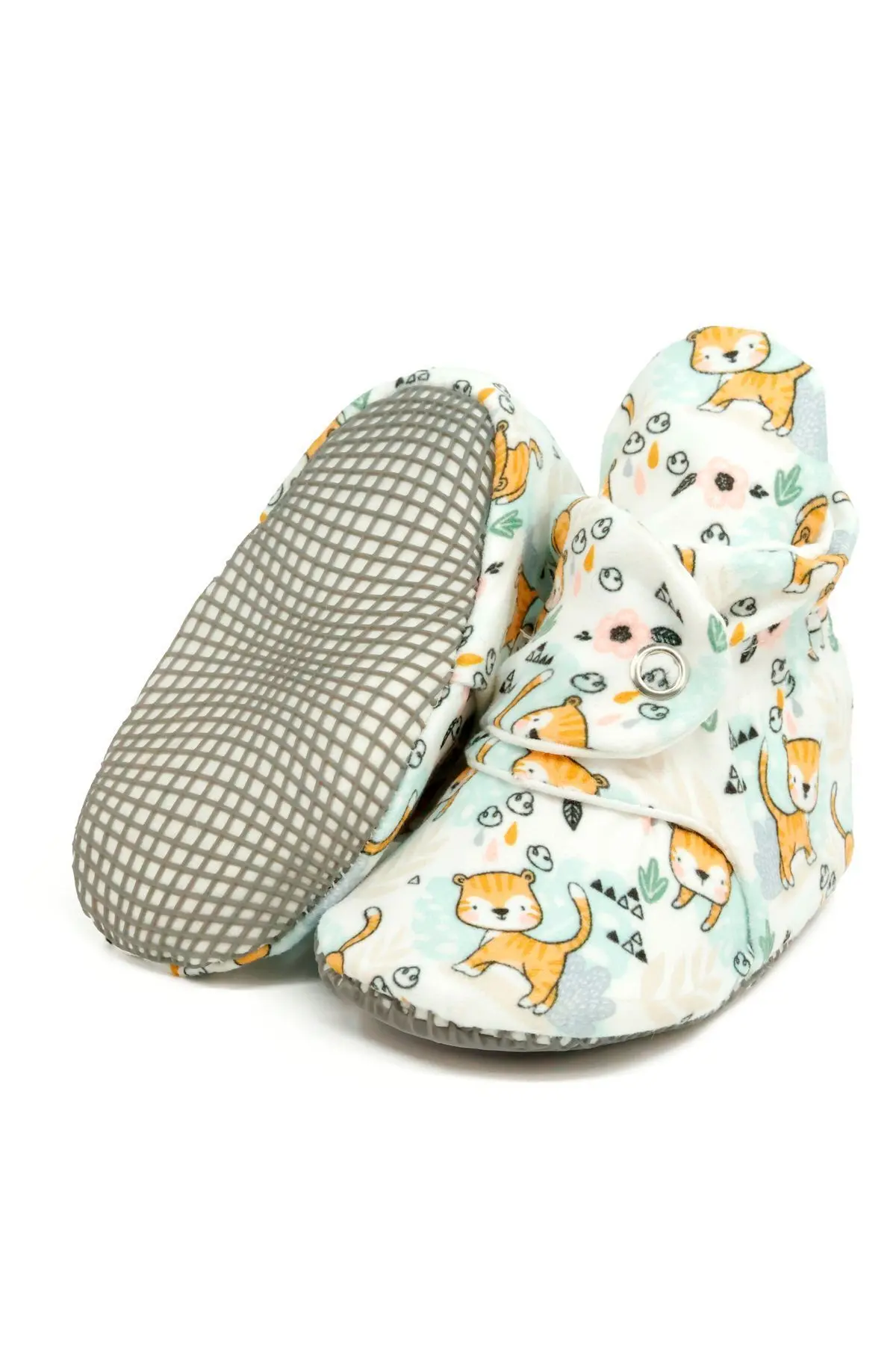 Ella Bonna Organik Pamuk Bebek Patiği, Kaydırmaz Taban, Pamuklu Yenidoğan Pandufu Ev Kreş Ayakkabısı