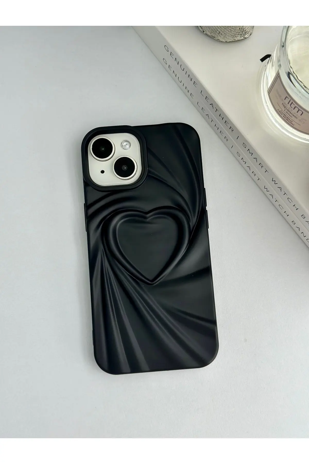 Apple Iphone 13 - 14 - 15  Uyumlu 3D Mat Saten Kalp Kabartma Desenli Darbe Önleyici Silikon Kılıf