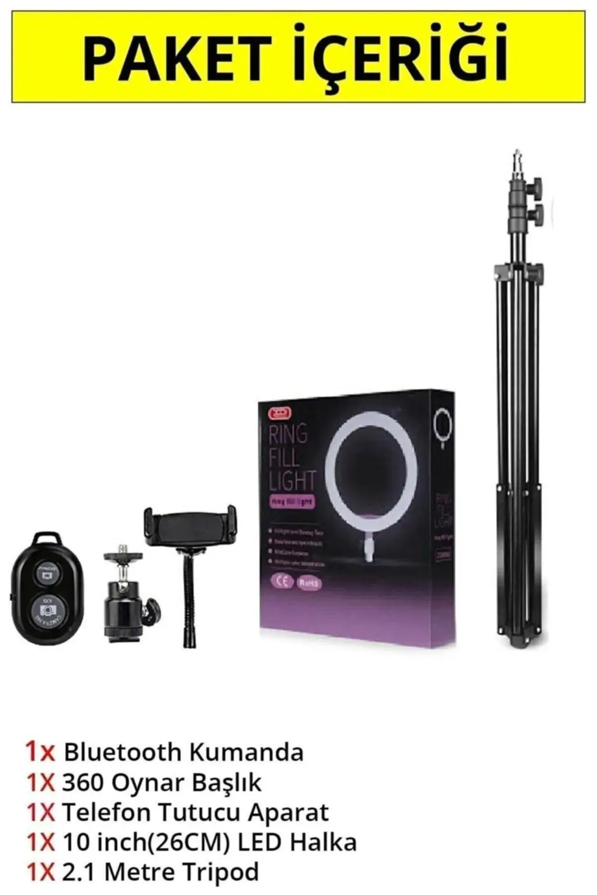 10ınç Youtuber Led Işıklı Tripod Selfie Makyaj Işığı Sürekli Ring Light 26cm 2.1 M Ayaklı Tripot