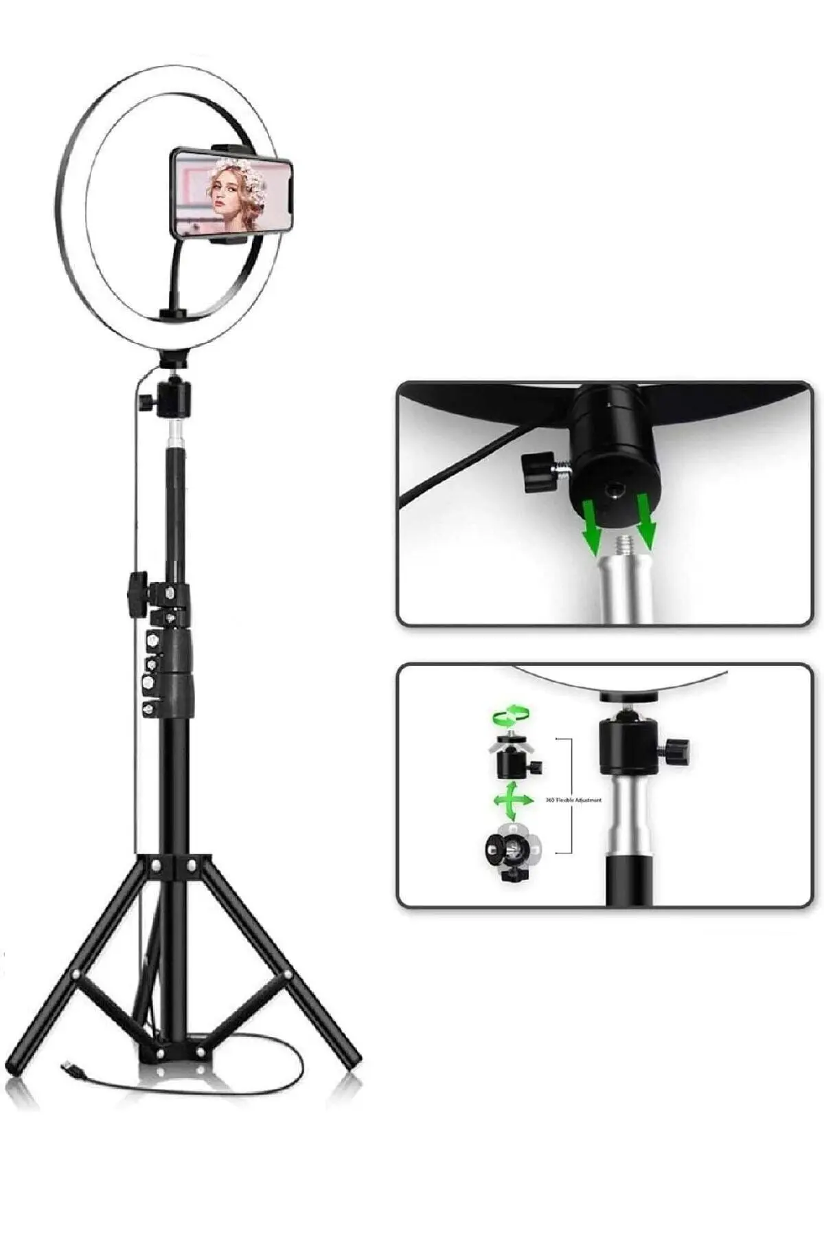 10ınç Youtuber Led Işıklı Tripod Selfie Makyaj Işığı Sürekli Ring Light 26cm 2.1 M Ayaklı Tripot
