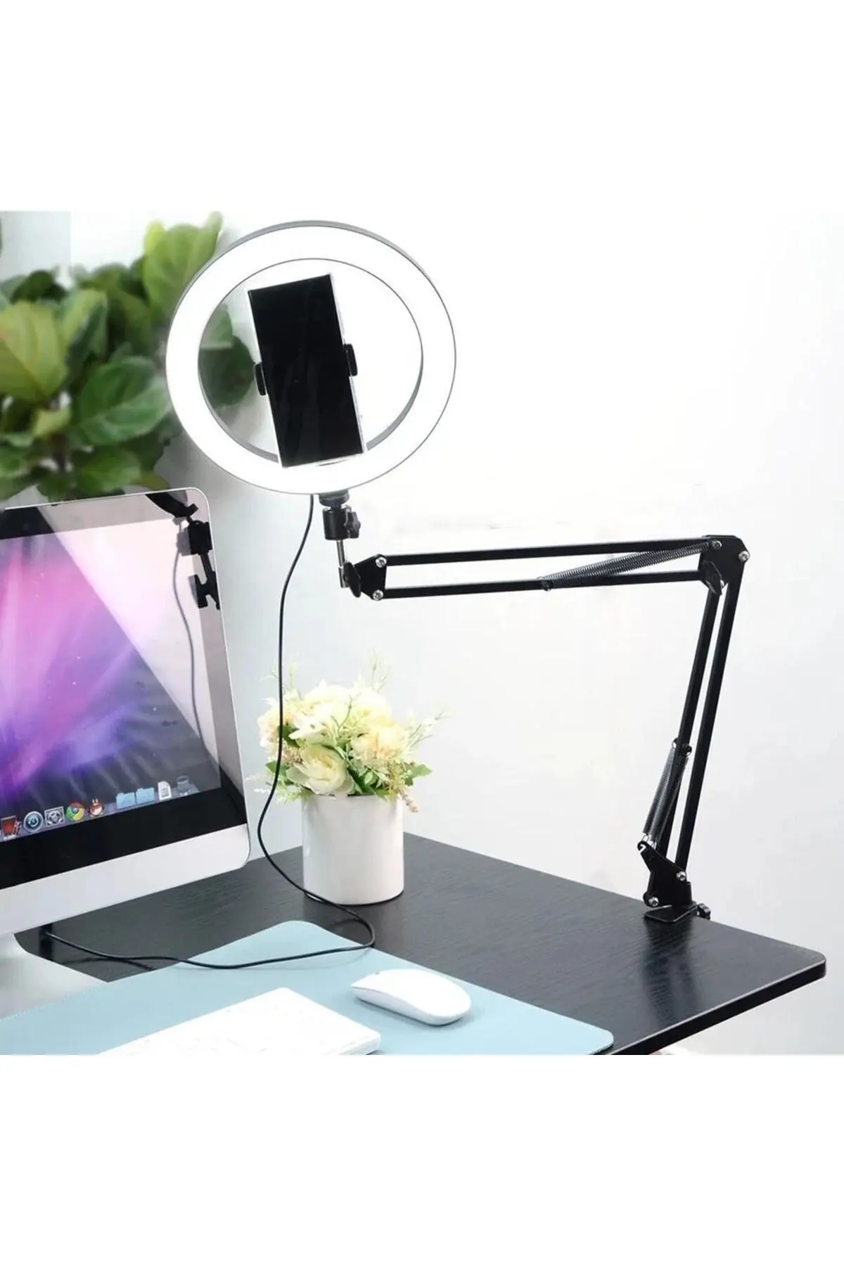 SMAYLİNG Esnek Masaüstü Sıkıştırmalı Tiktoker Ring Light Led Selfie Yayın Işığı 10 Inç + Stand Lüx