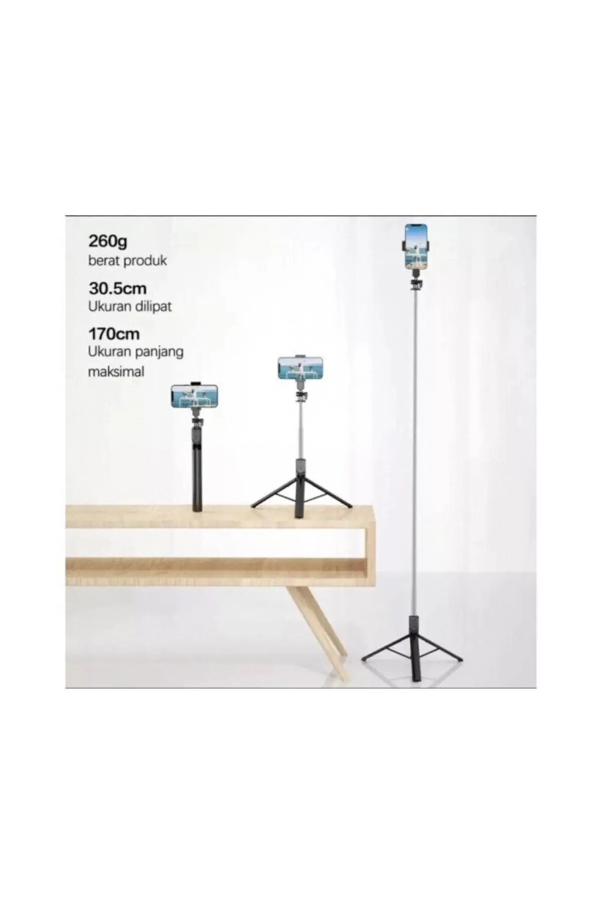 Asfal Gopro Uyumlu, Bluetooth Kumandalı, 170 cm Selfie Çubuğu ve Tripod Telefon ve LED Işık Takılır