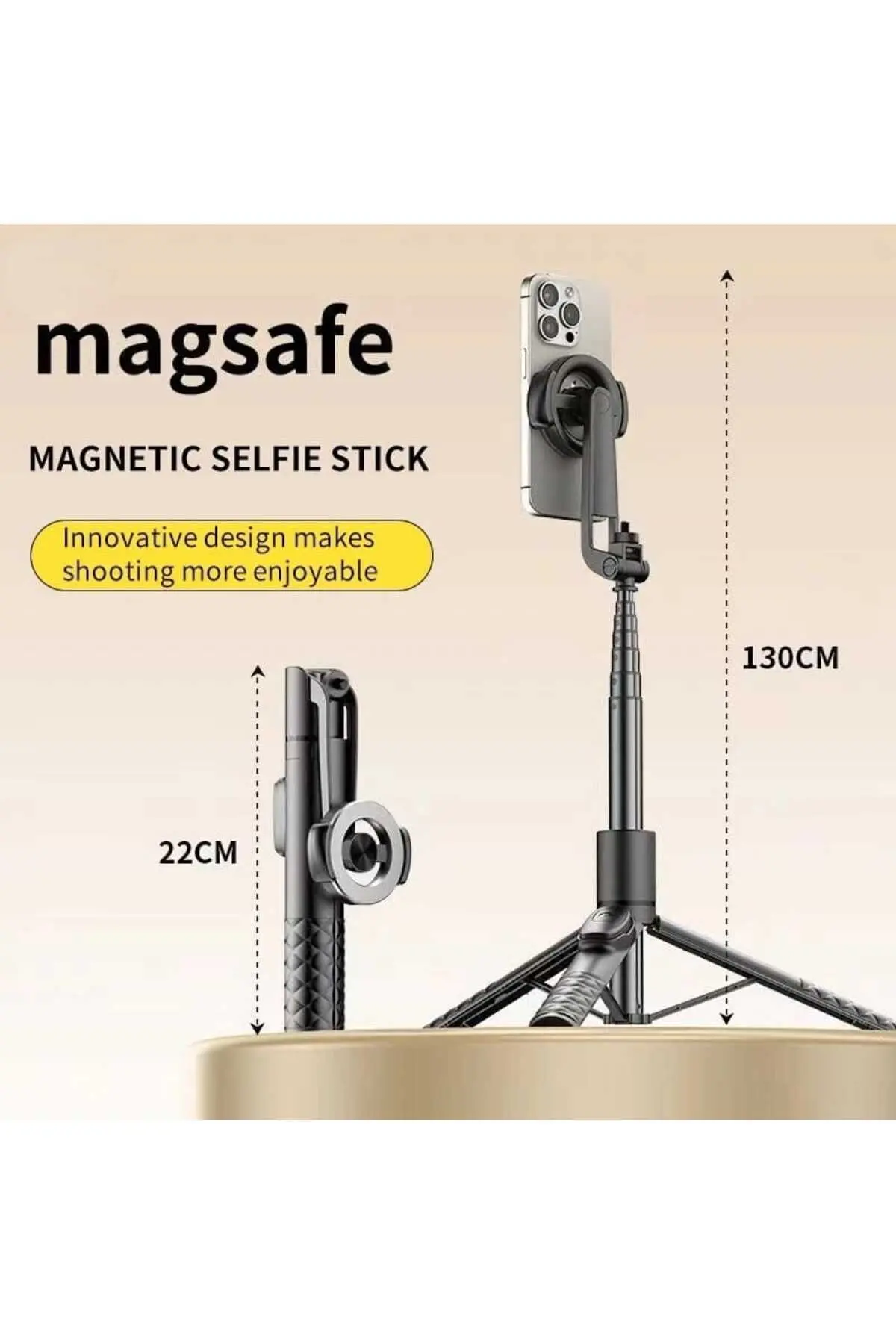 Magsafe Uyumlu, Kumandalı Katlanabilir Selfie Çubuğu, Taşınabilir 130 cm Tripod