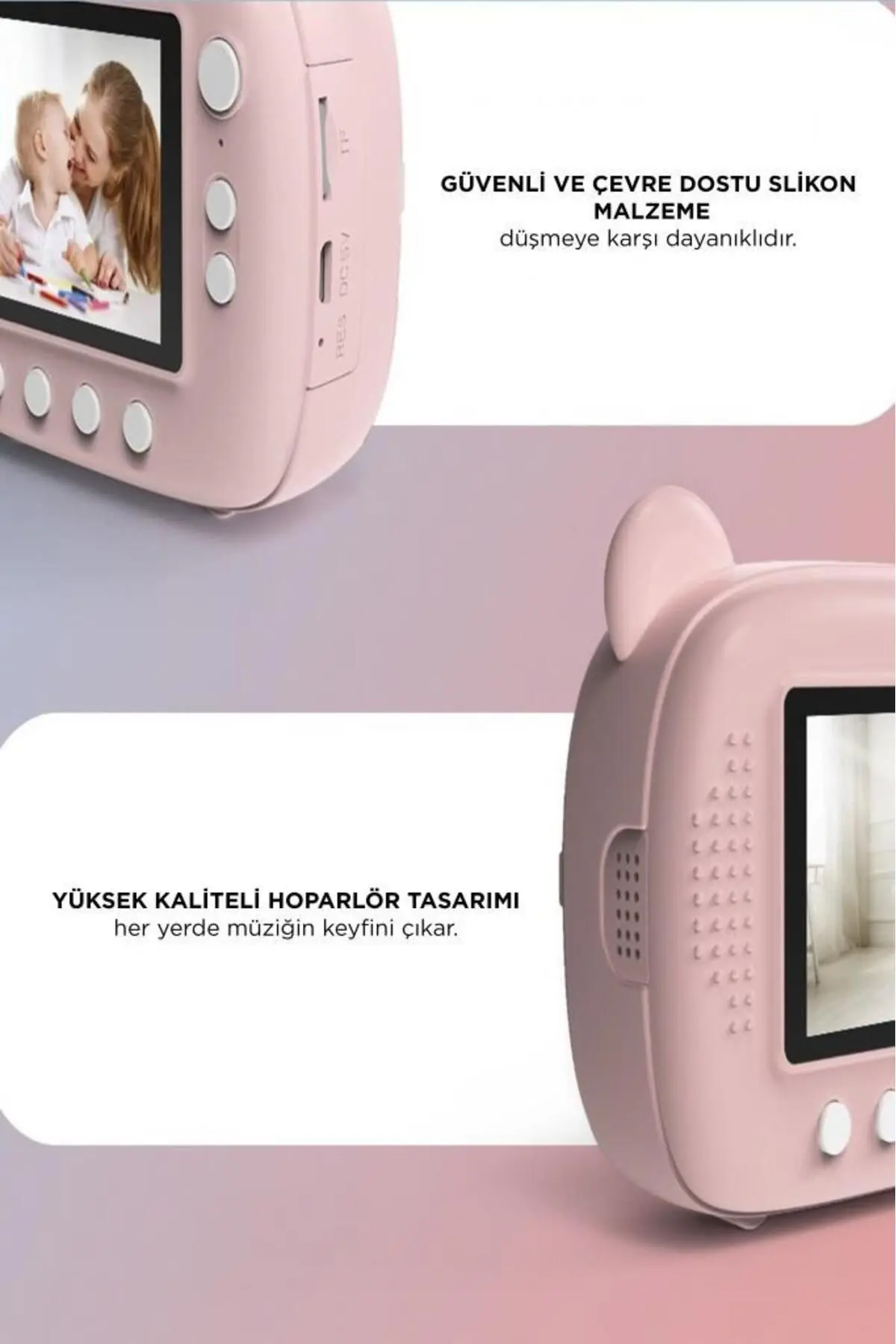 TRM-CMR14 Pembe Dijital Video Kayıt Fotoğraf Çocuk Kamerası Anlık Termal Resim Kağıt Baskılı