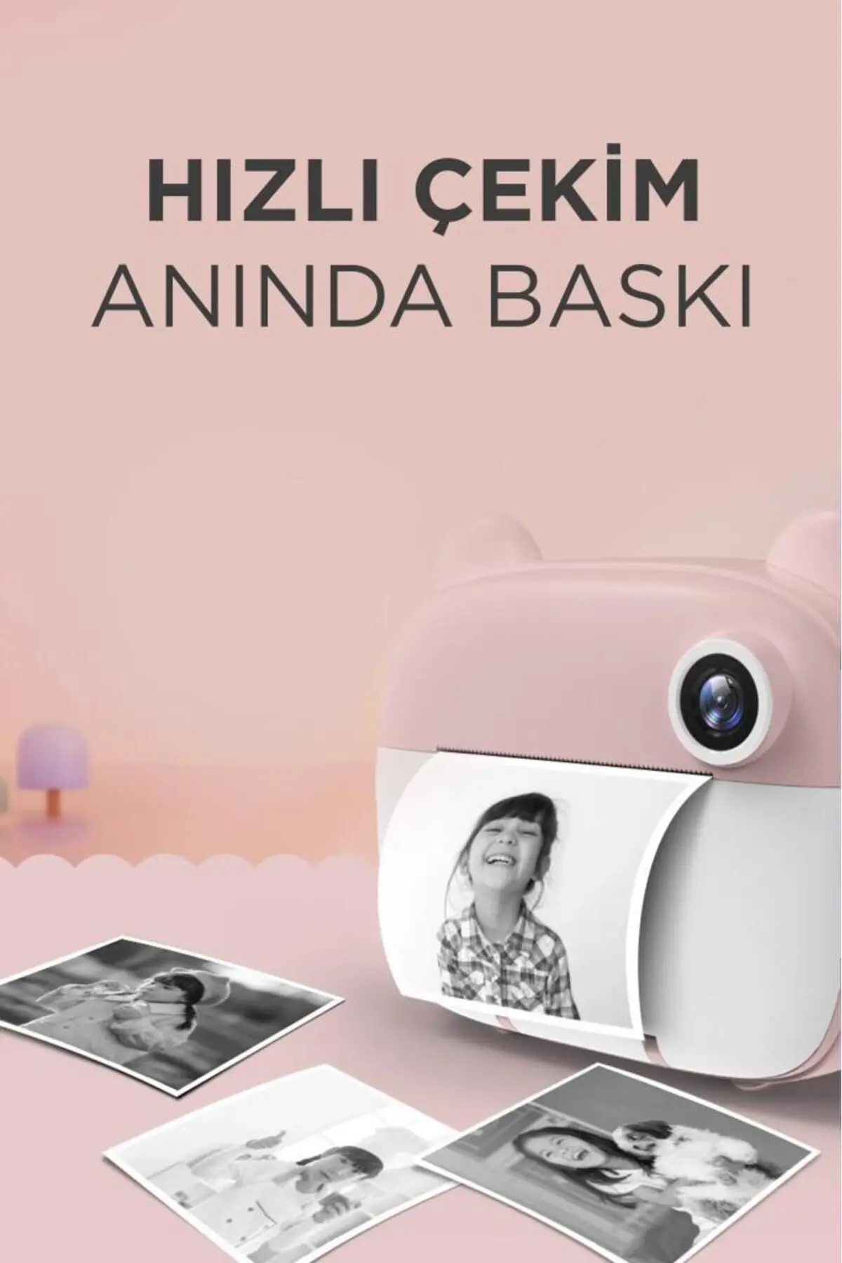 TRM-CMR14 Pembe Dijital Video Kayıt Fotoğraf Çocuk Kamerası Anlık Termal Resim Kağıt Baskılı