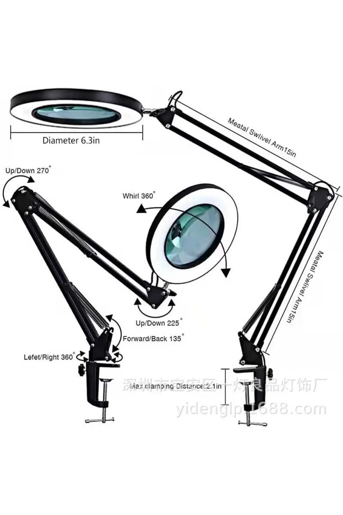 74cm Metal Masaüstü Selfie Işığı 3 Renkli Okuma ve Çalışma Lambası Akrobat 16 cm Ring Light