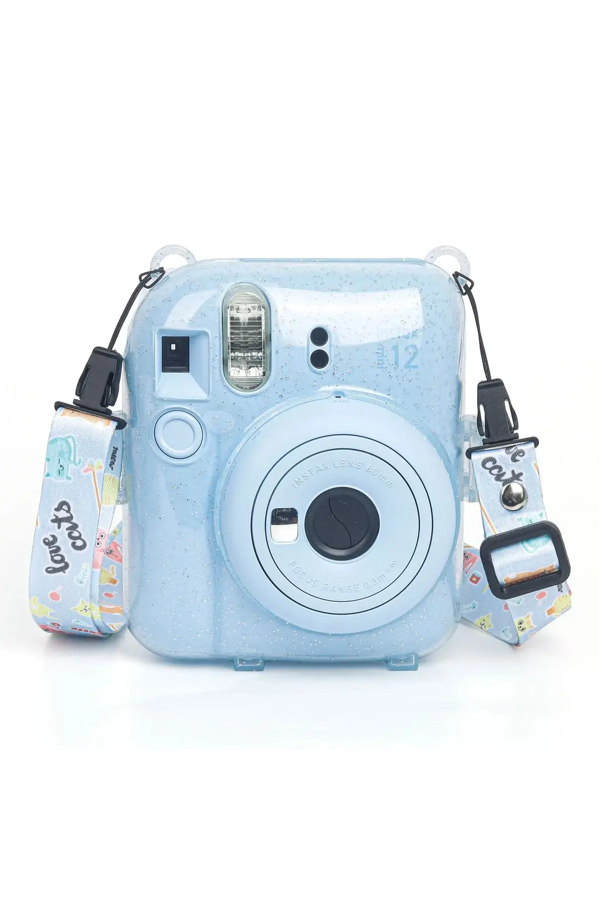 Instax mini 12 Mavi Fotoğraf Makinesi-10'lu Film-Kıskaçlı Stand-PVC Albüm ve Simli Pleksi Kılıf Seti
