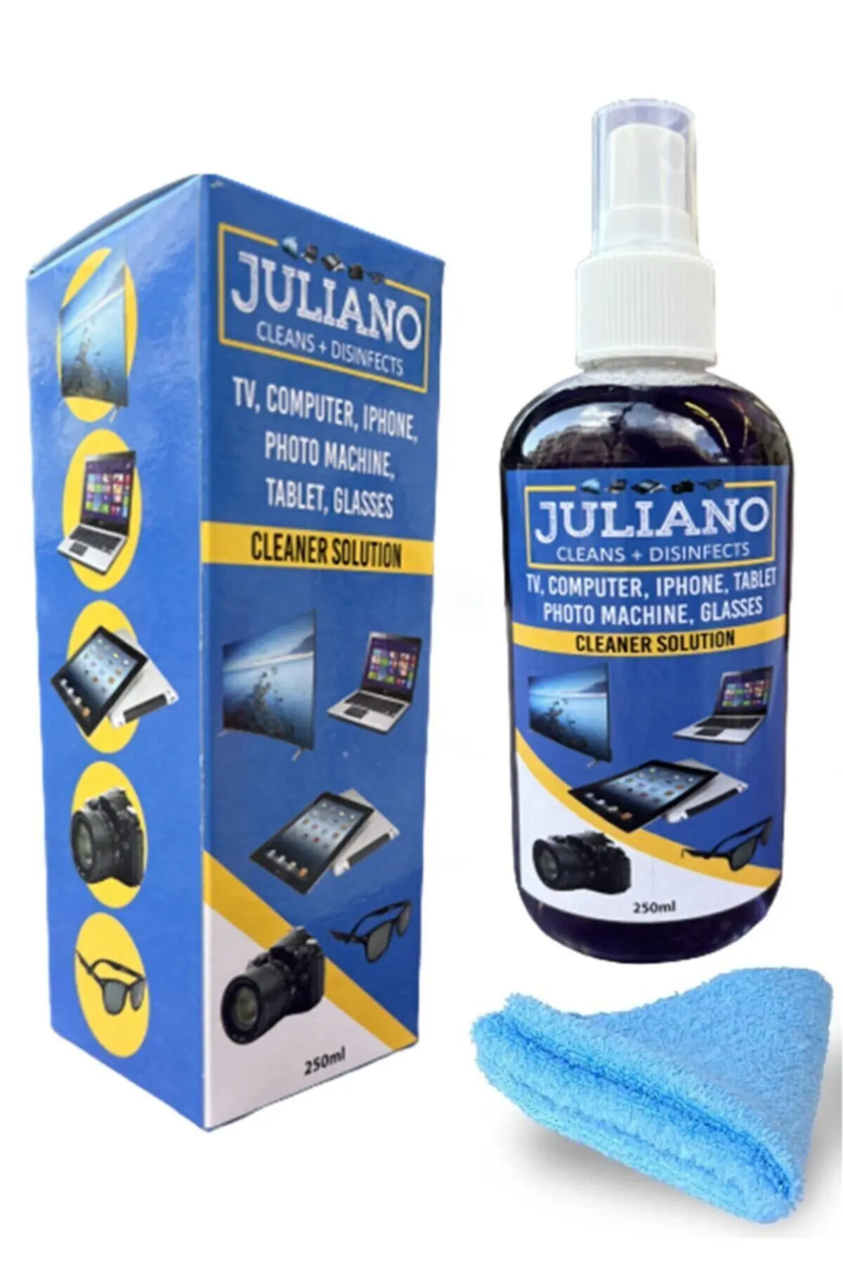 JULIANO Tv Ekran Temizleme Spreyi Mikrofiber Temizleyici Bez Hediye (150 ML)