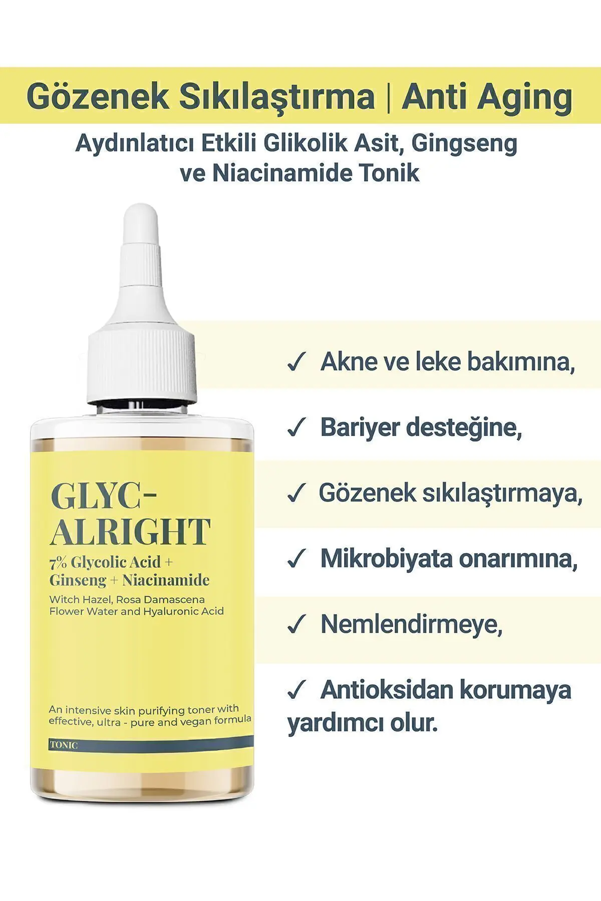GLYC- ALRIGHT - Tüm Ciltler İçin Gözenek Sıkılaştırıcı Leke Karşıtı Tonik 200ml