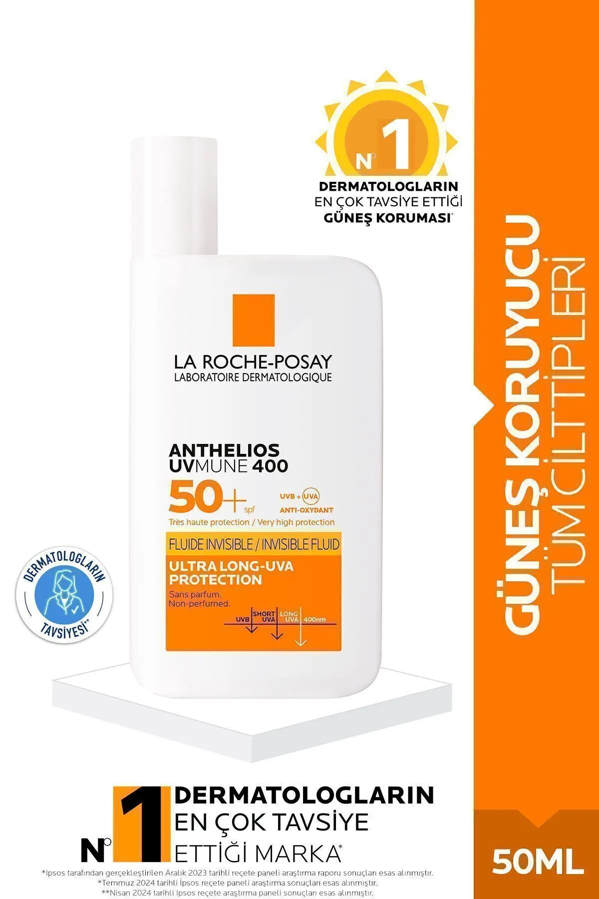 La Roche Posay Anthelios Uvmune400 Invisible Fluid Spf50+Tüm Cilt Tipleri İçin Yüz Güneş Kremi 50 ml