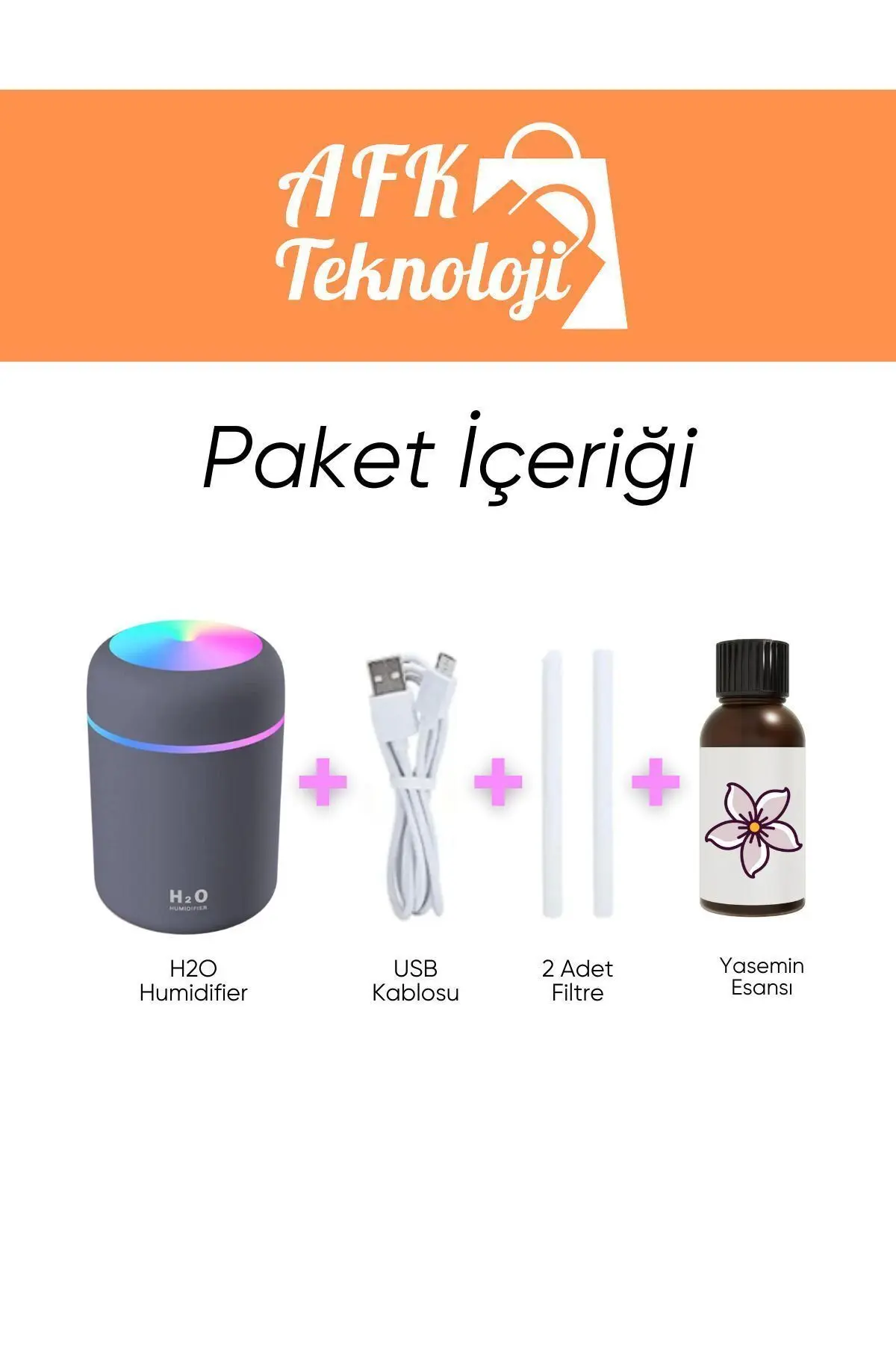 300ml Hava Nemlendirici Buhar Makinesi - Yasemin Esansı Hediyeli