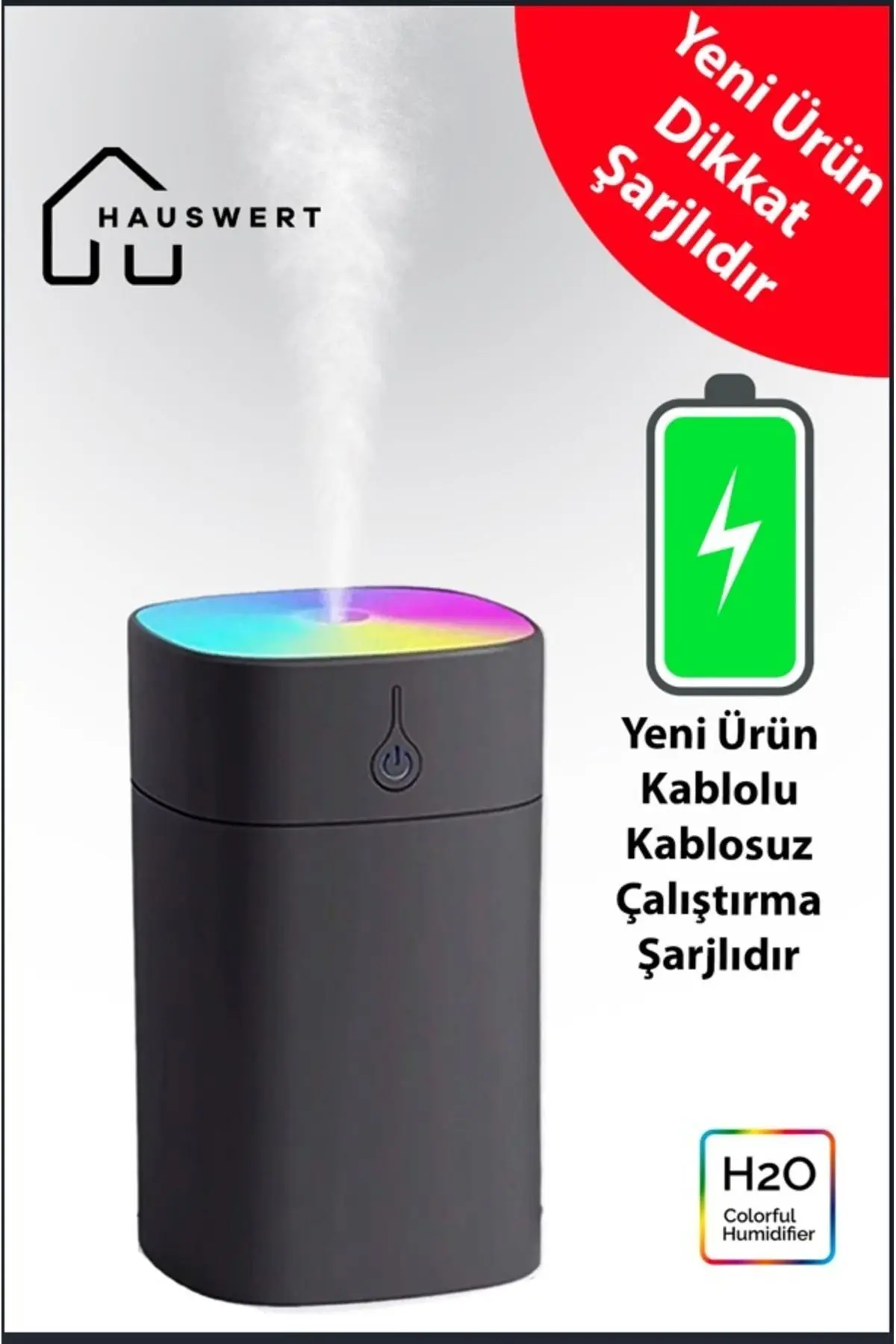 hauswert Şarjlı Humidifier 400 Ml Hava Nemlendirici Buhar Makinesi Ve Aroma Difüzörü