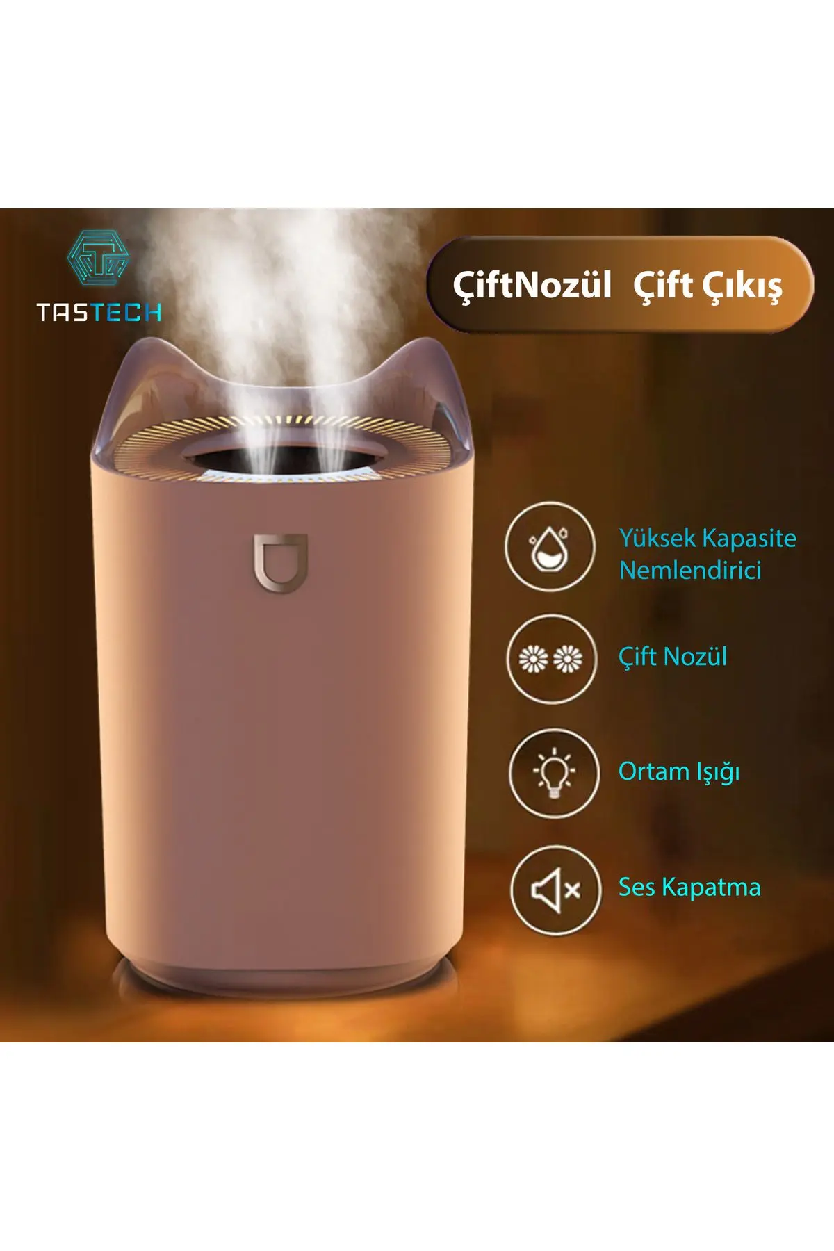 Tastech 3L ULTRASONİK ODA HAVA NEMLENDİRİCİ ÇİFT SPREY AROMATHERAPY EV OFİS HUMUDİFİER RGB IŞIKLI
