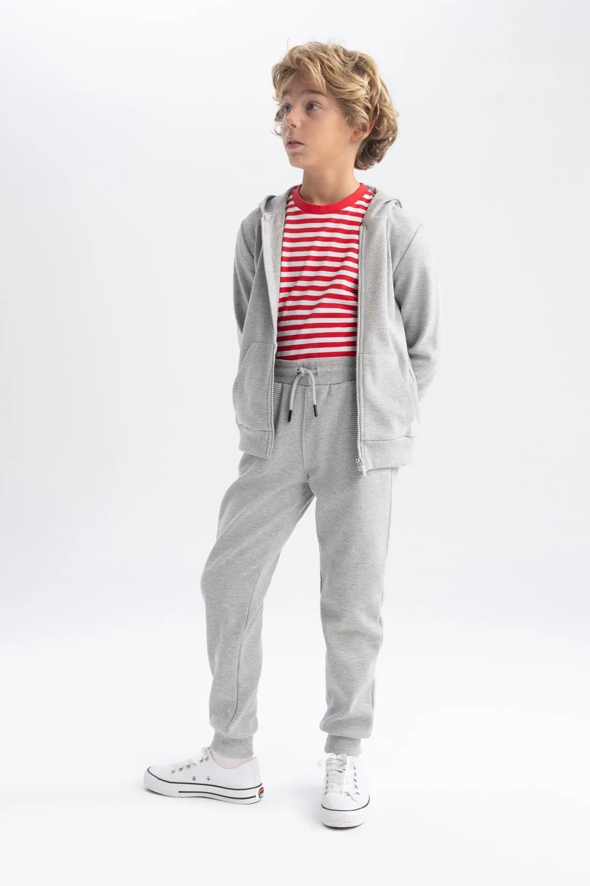 Erkek Çocuk Gri Dokulu Jogger Okul Eşofman Alt