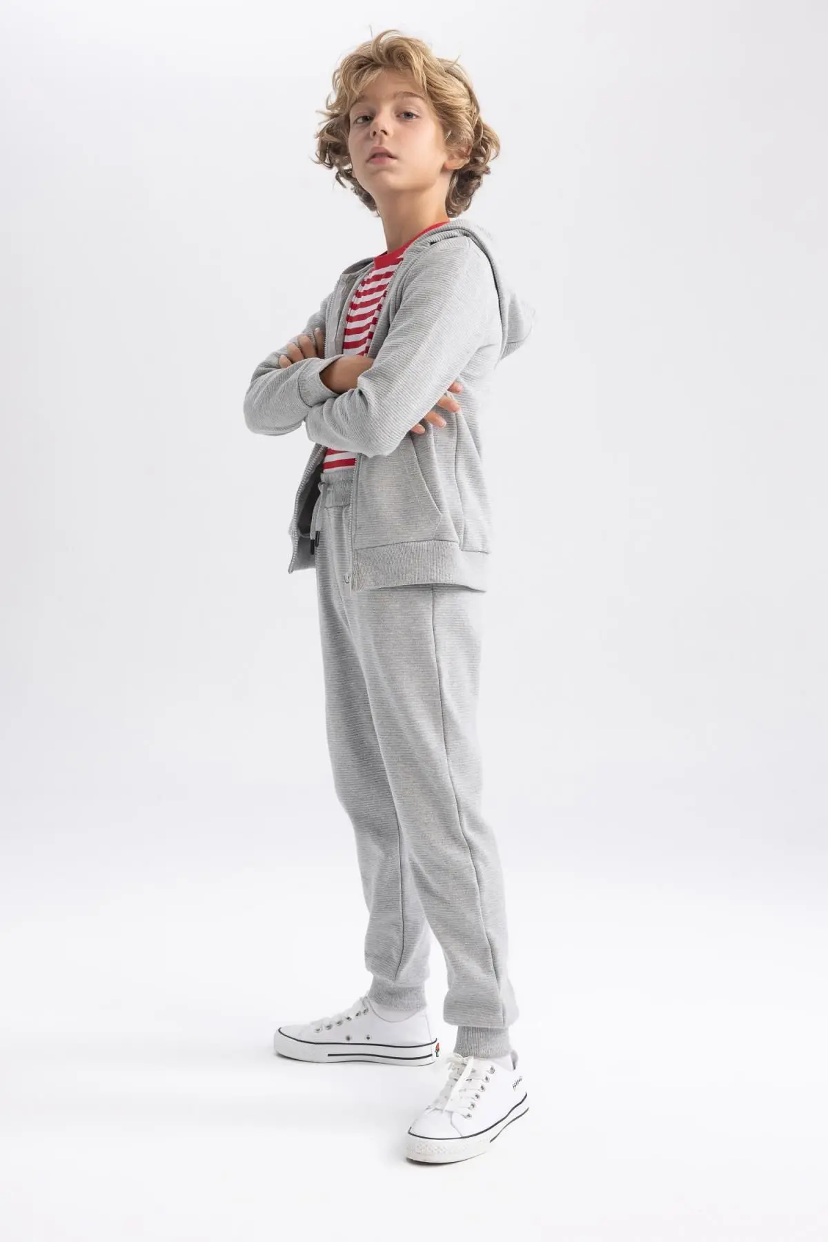 Erkek Çocuk Gri Dokulu Jogger Okul Eşofman Alt