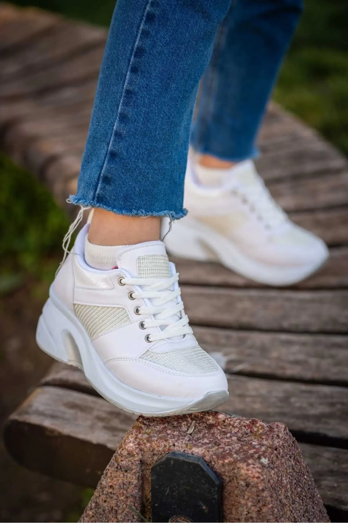 Kadın Beyaz Yüksek Taban Rahat Günlük Spor Ayakkabı NK0678