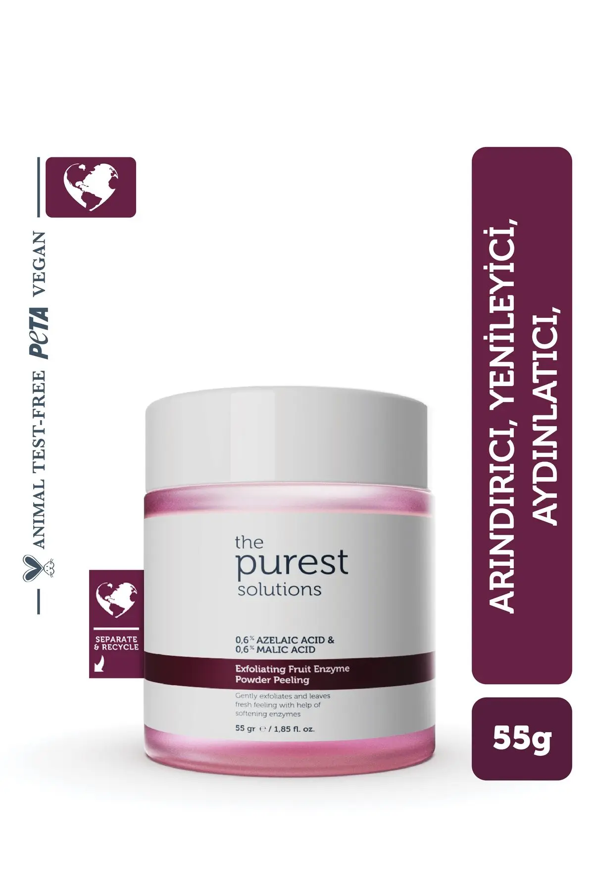 The Purest Solutions Arındırıcı ve Aydınlatıcı Enzim Peeling Toz Temizleyici 55 gr (%0,6 Azelaic Acid & Malic Acid)